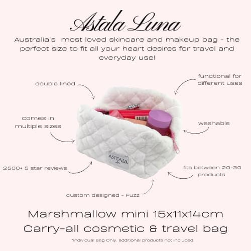 Astala Luna Marshmallow Mini Carry All Cosmetic Travel Bag Mini White, Pink image number 1