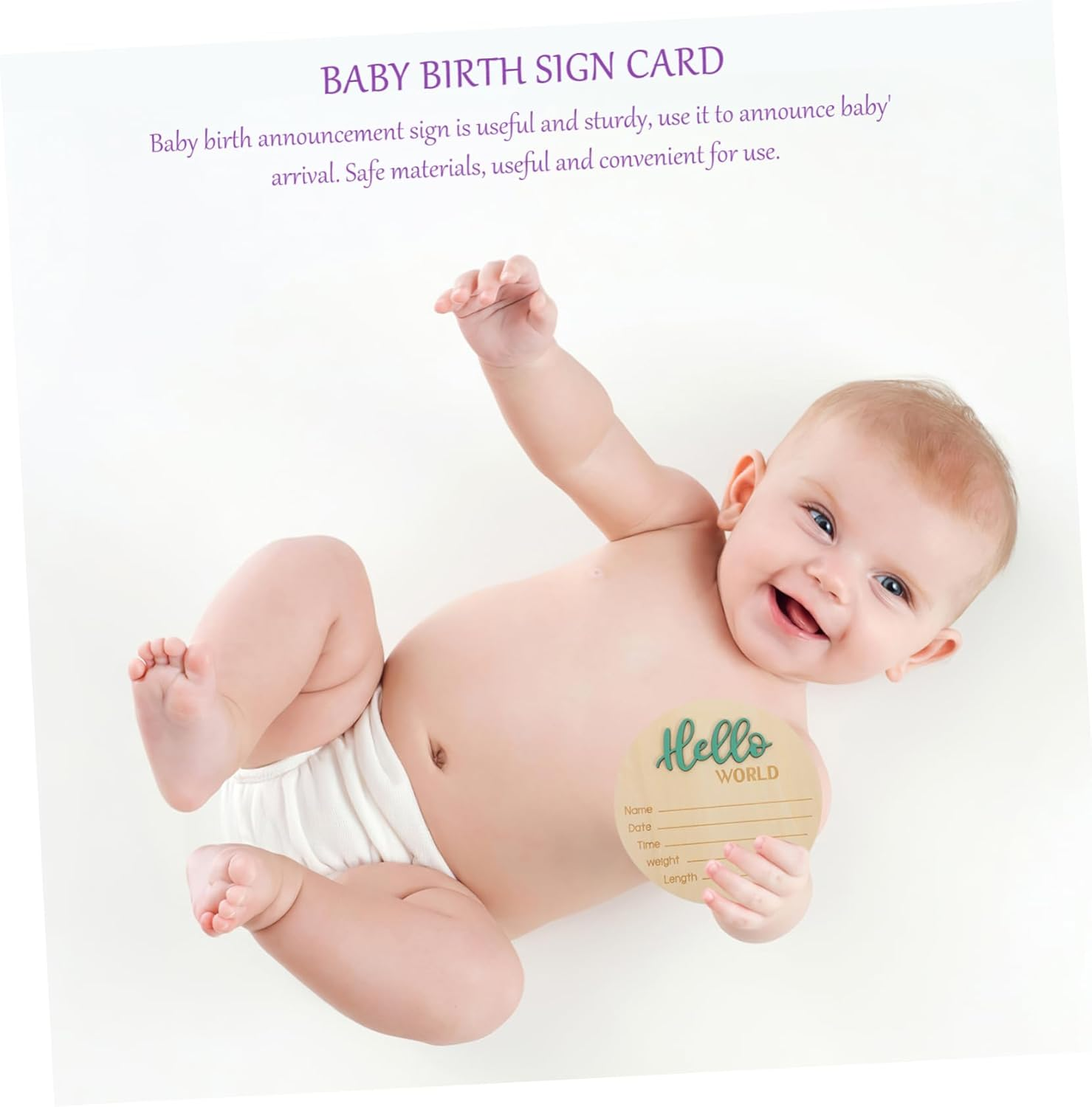 Wooden Birth Announcement Sign round Plaque Newborn Name Display Prop for Photography Smooth Surface Info Keepsake Decoration image number 4