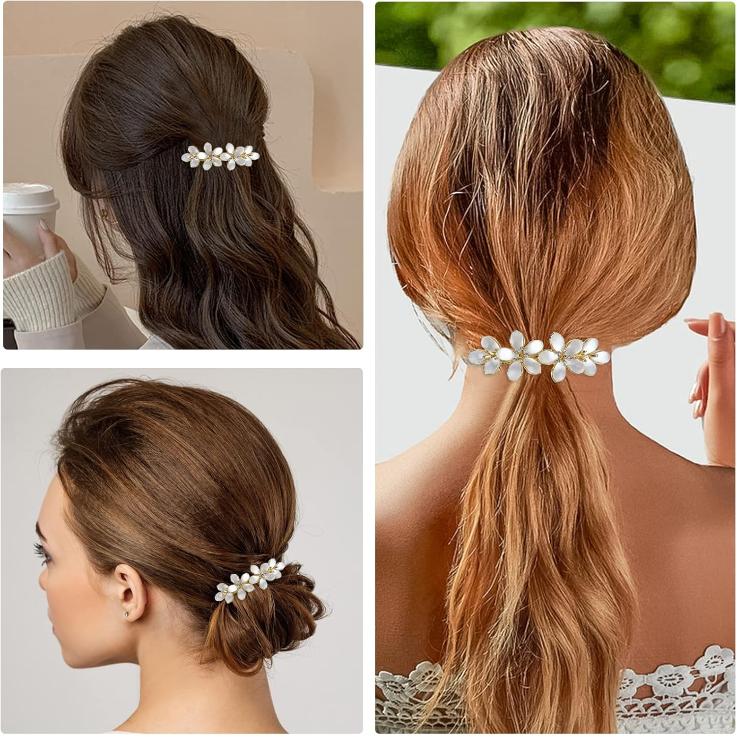 Vintage Hair Barrettes, Opal Hair Clips French Crystal Flower Hairpin Hair Accessories for Women Girl