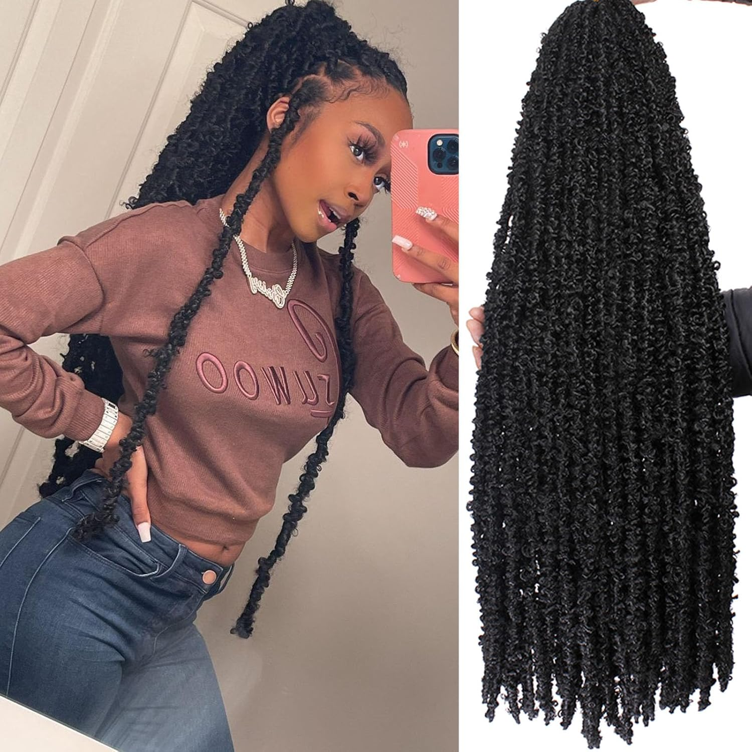 Samtress Long Distressed Locs Crochet Braids 30 Inch Black Butterfly Faux Locs Crochet Hair 6 Packs Pre Looped Soft Locs Crochet Braids Hair Extensions for Women (#1B) image number 5