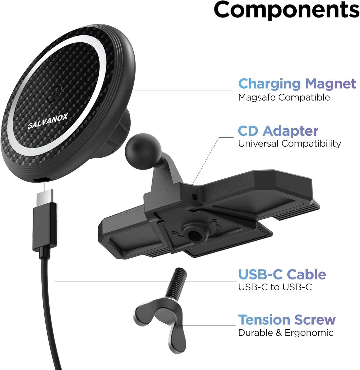 GALVANOX Wireless Charging Car CD Slot Phone Holder - Magnetic Mount Charger with Secure Cd-Player Attachment - Compatible with Magsafe, Black image number 1