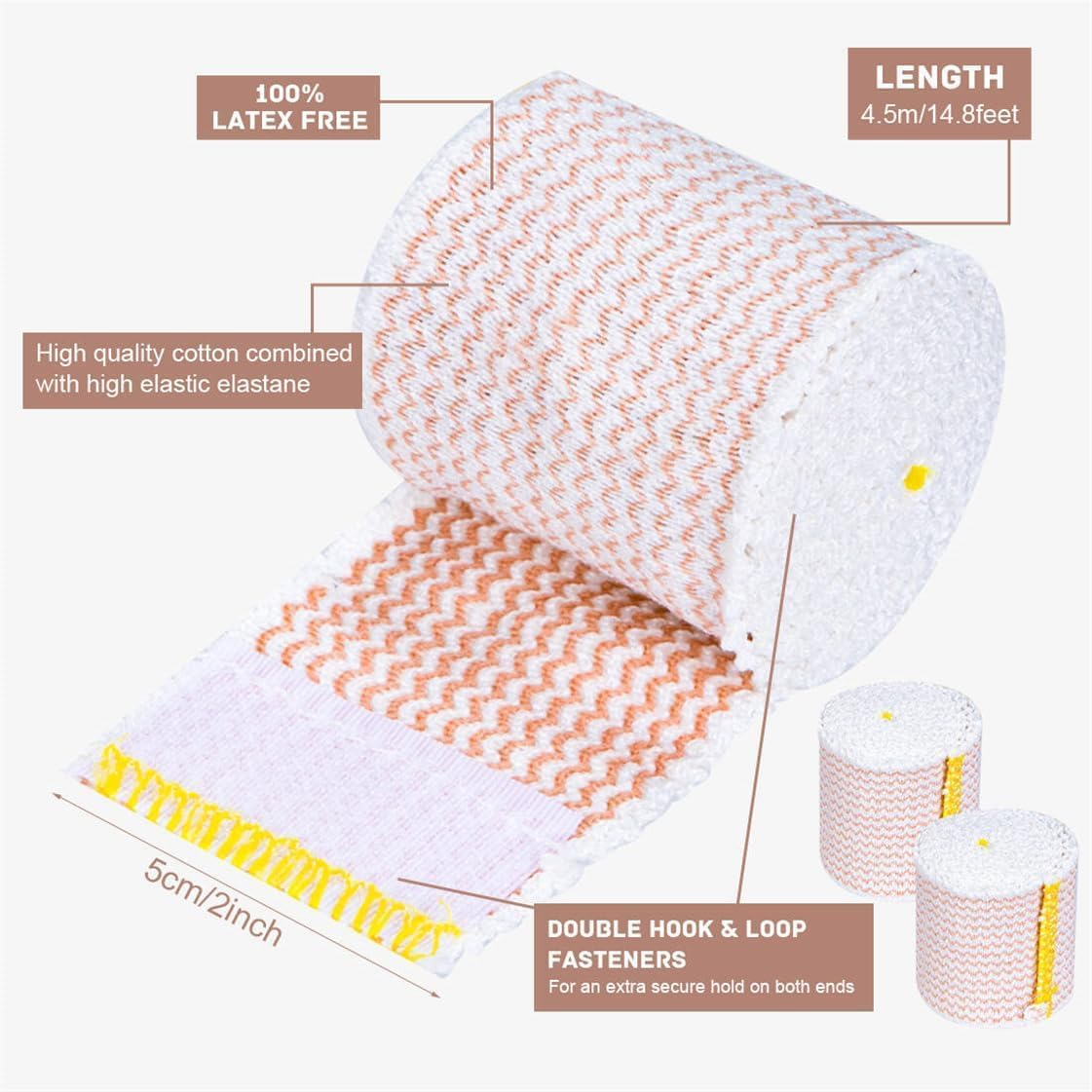 6Rolls Cotton Compression Bandage Wrap with Hook-And-Loop Closure