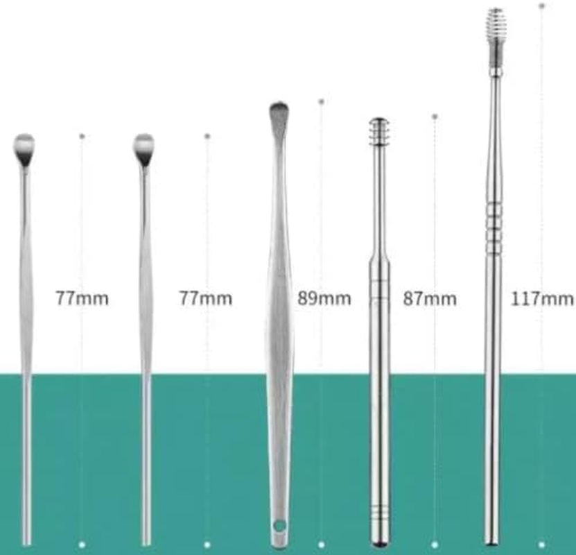 PARENCE - Set of 6 Earwax Cleaning Tools, Ear Curette, Medical Cleaner, Ear Cleaner for Earwax Curette, Stainless Steel image number 1