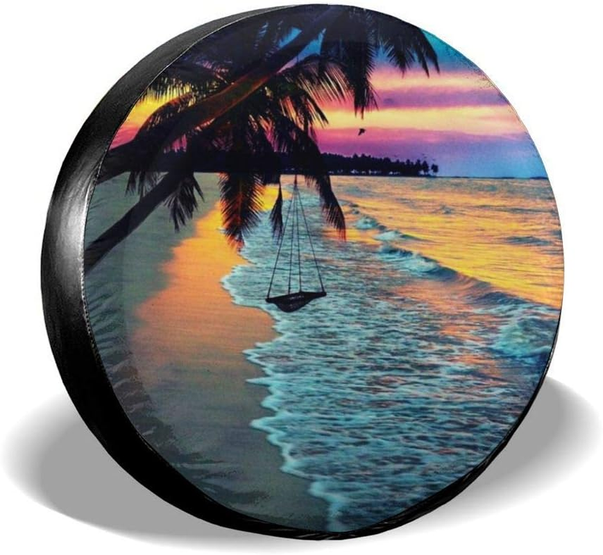 Coconut Beach Sunset Hammock Spare Tire Cover Waterproof UV Sun Wheel Covers Fit for Jeep,Trailer, RV, SUV 17 Inch image number 4