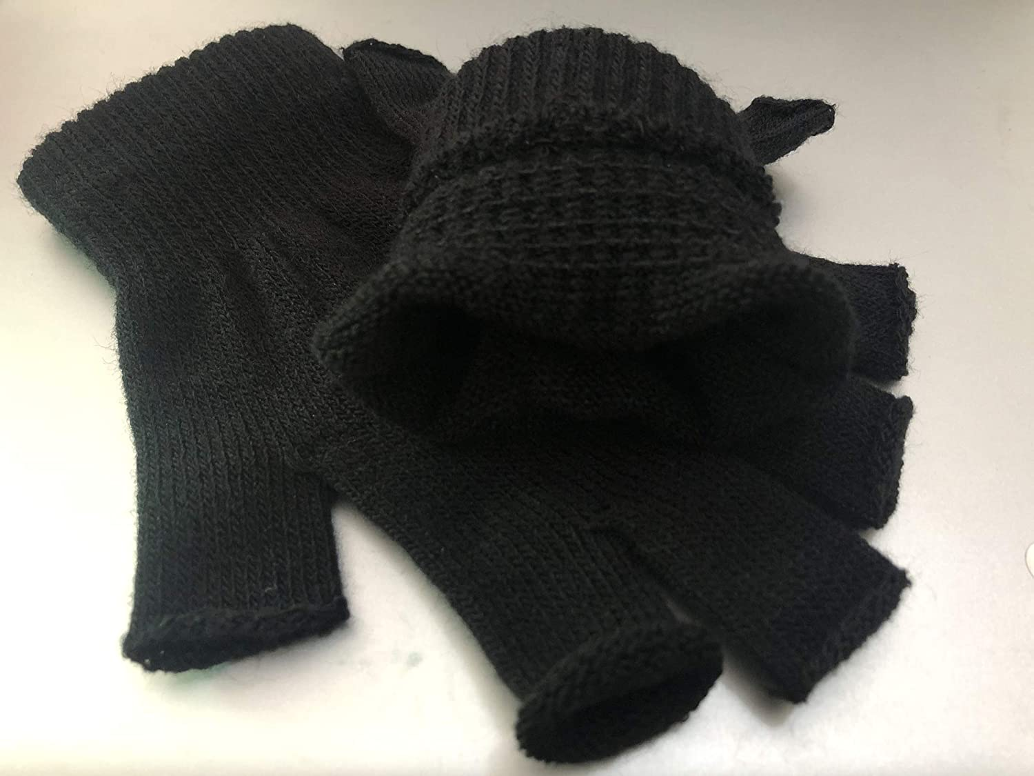 2 Pair Half Finger Gloves Winter Knit Touchscreen Warm Stretchy Mittens Fingerless Gloves in Common Size for Men and Women,Black, Black image number 5