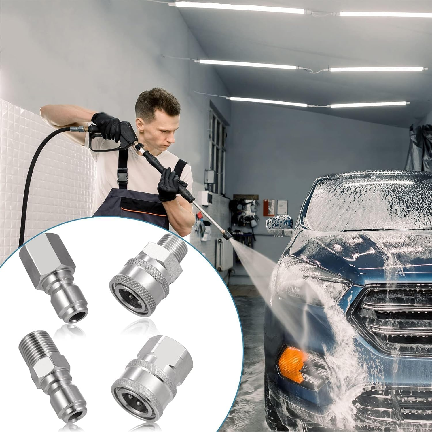 4 Pcs Pressure Washer Adapter Set, 3/8 Inch Pressure Washer Fittings, Pressurewasher Quick Connect Adapter Kit, Stainless NPT Female and Male Thread image number 1