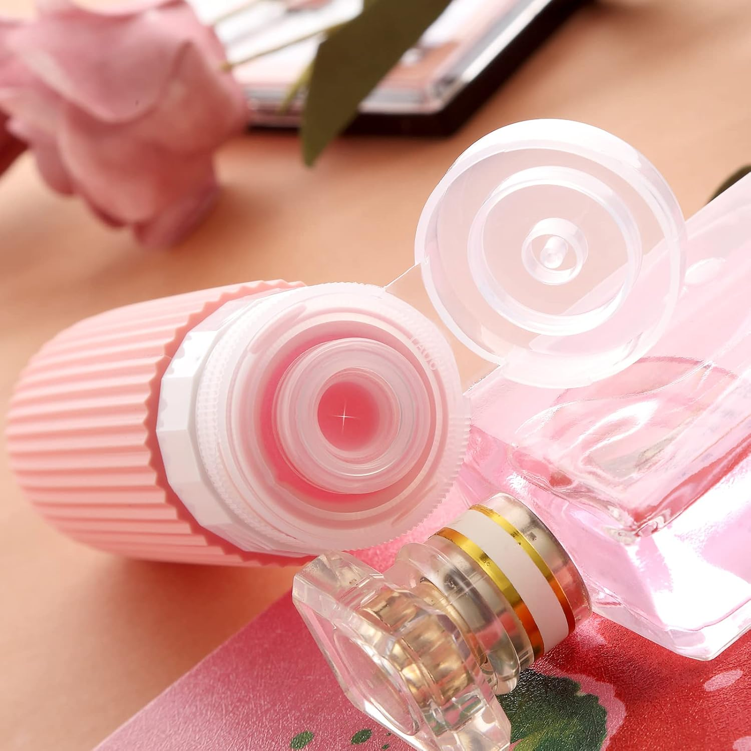 Mrsdry Travel Bottles for Toiletries, Tsa Approved 3Oz Portable Bottles, BPA Free Leak Proof Squeezable Silicone Size Containers, Accessories with Clear Toiletry Bag (4 Pack), Pink image number 5