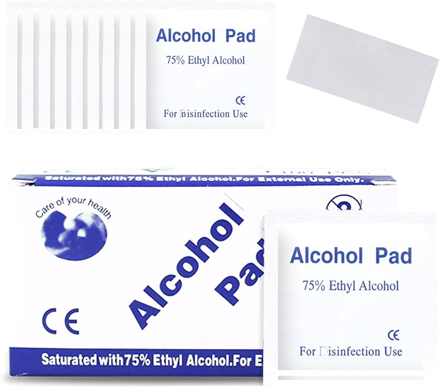 Wakouter Alcohol Pad Swabs Skin Cleansing Wipes Saturated with 75% Ethanol, 100 Pcs Lndividually Wrapped Disposable Alcohol Wipes, Used for Skin Preparation and Equipment Disinfection (6X3Cm) image number 4