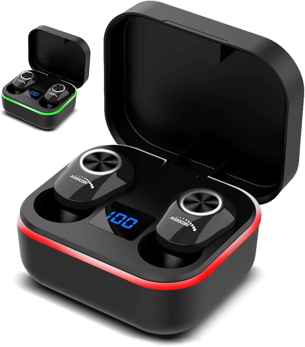 Audiocore AC580 TWS Bluetooth In-Ear Headphones with Charging Station and Built-In Microphone Touch Technology Wireless Earphones True Wireless Stereo BT5.1 Charging Box with Display Black image number 4