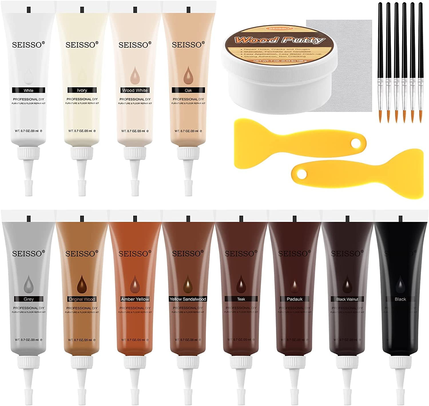 Wood Repair Kit Wood Touch up Maker Restore Any Wood Furniture Wood Stain, 12 Colors Cover Surface Scratch for Wooden Floor Table, Filler Furniture Paint Oak, Cabinet, Door, Veneer, Cherry, Walnut