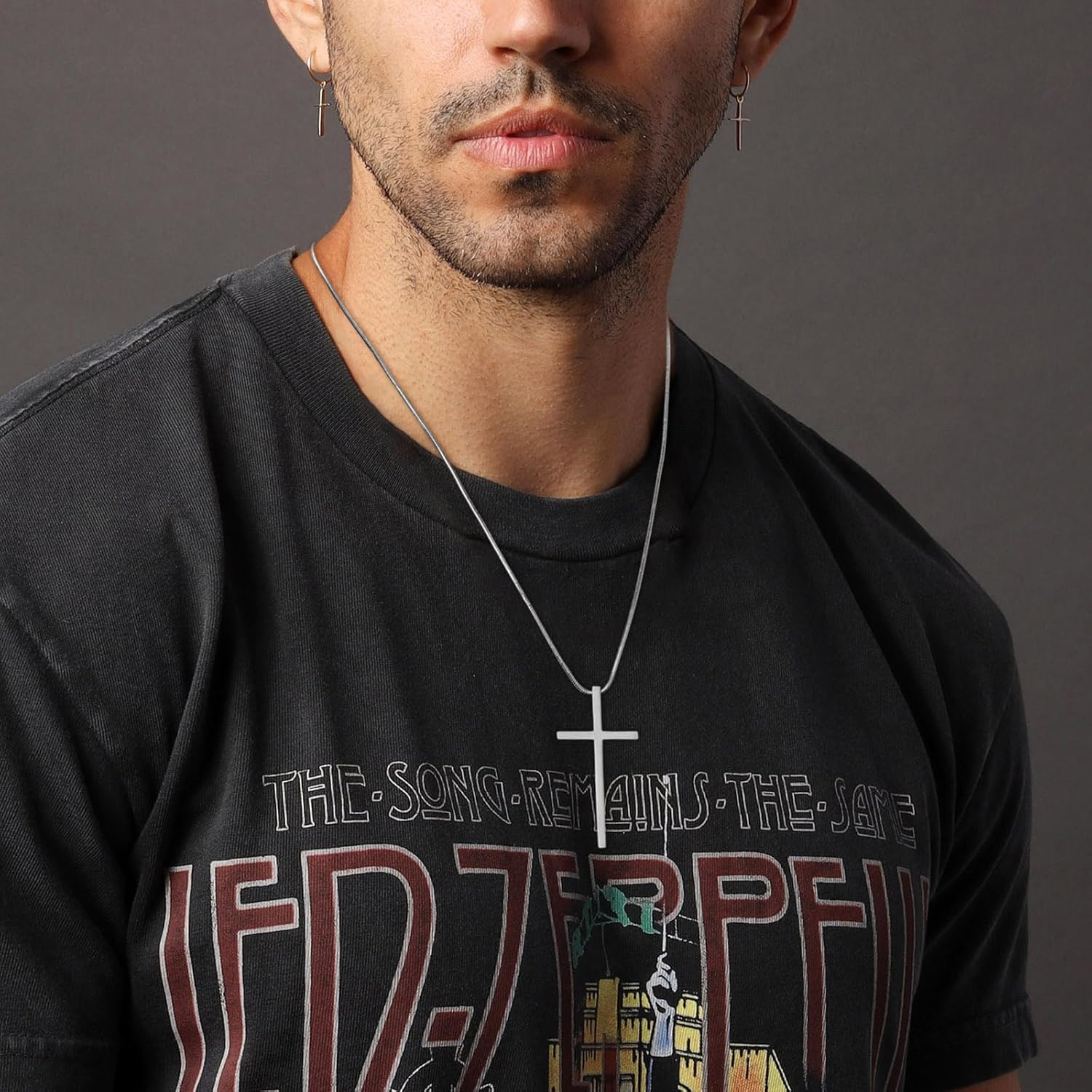 HZMAN Philippians 4:13 Cross Pendant STRENGTH Bible Verse Stainless Steel Necklace - Black image number 6