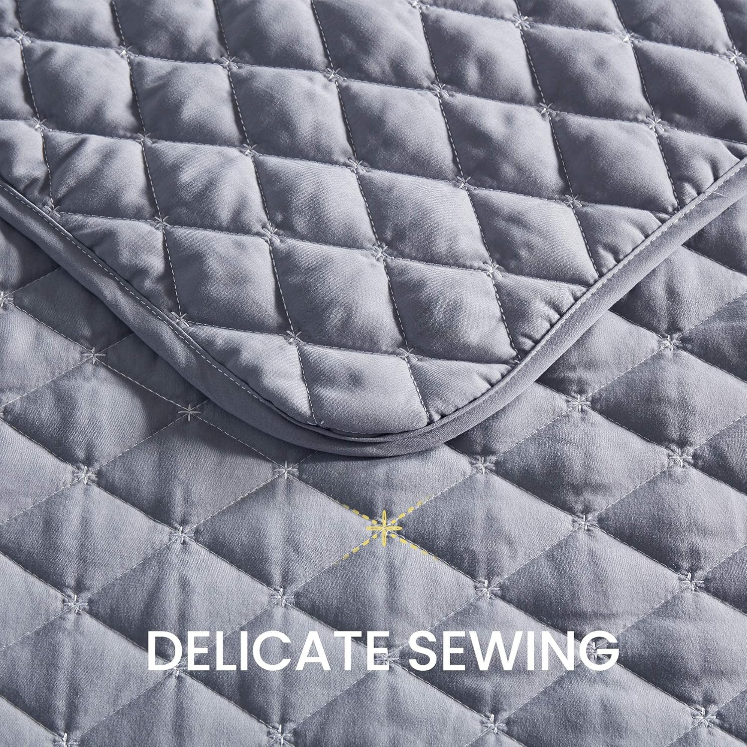 HOMWE Sleep Zone Premium Quilt Set 120Gsm Fabric Stich Bedding Set Twin Size 90X96 Inch with 2 Pillow Shams Ultra Soft Lightweight Microfiber Bedspread Coverlet for All Season, Gull Gray, Full/Queen image number 3