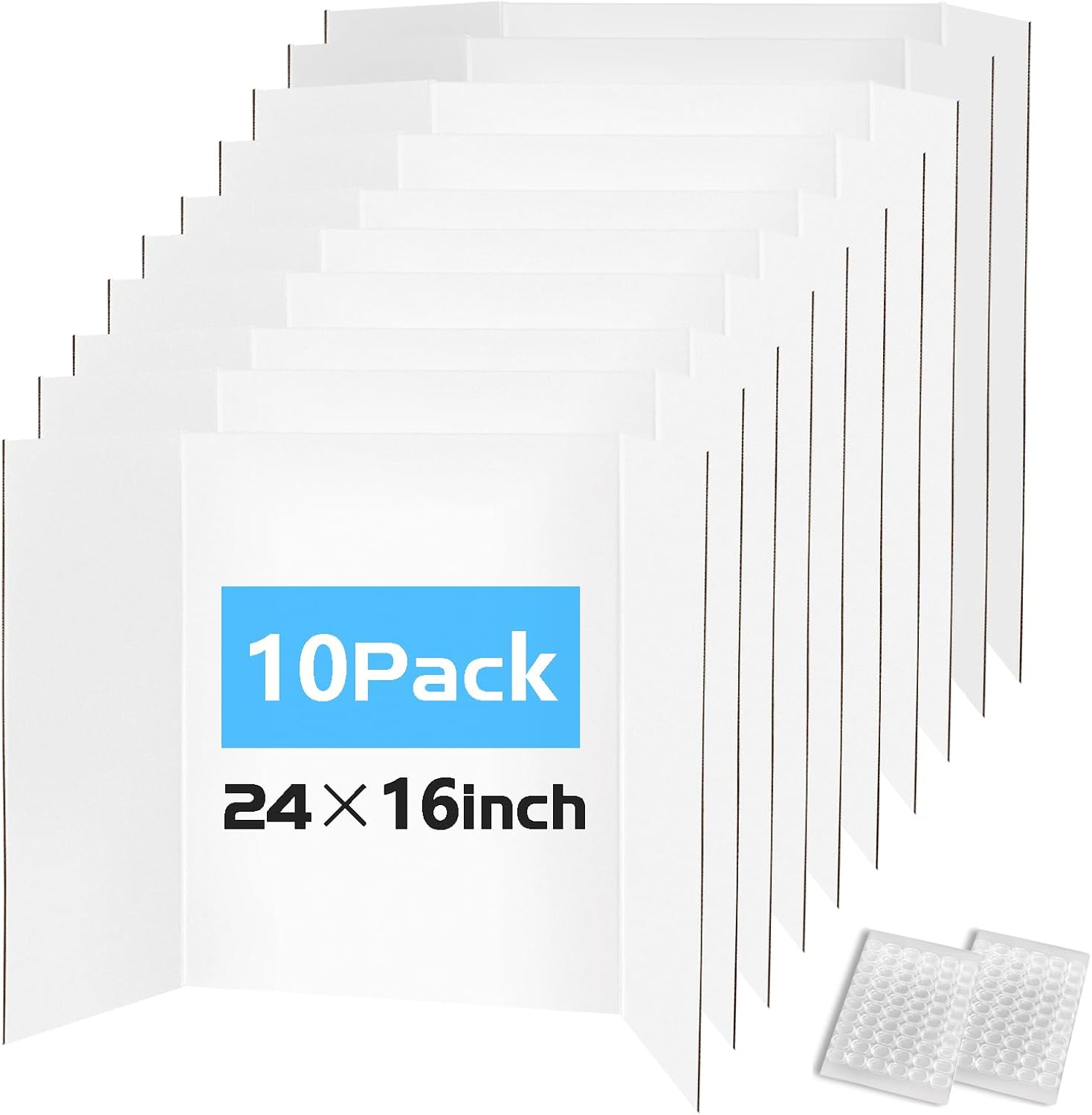 Doubleggs 10 Pack Small Trifold Poster Boards, 24" X 16" White Poster Board with 128 Sticky Accessories, Foldable Display Boards for School Projects, Business Presentations image number 2