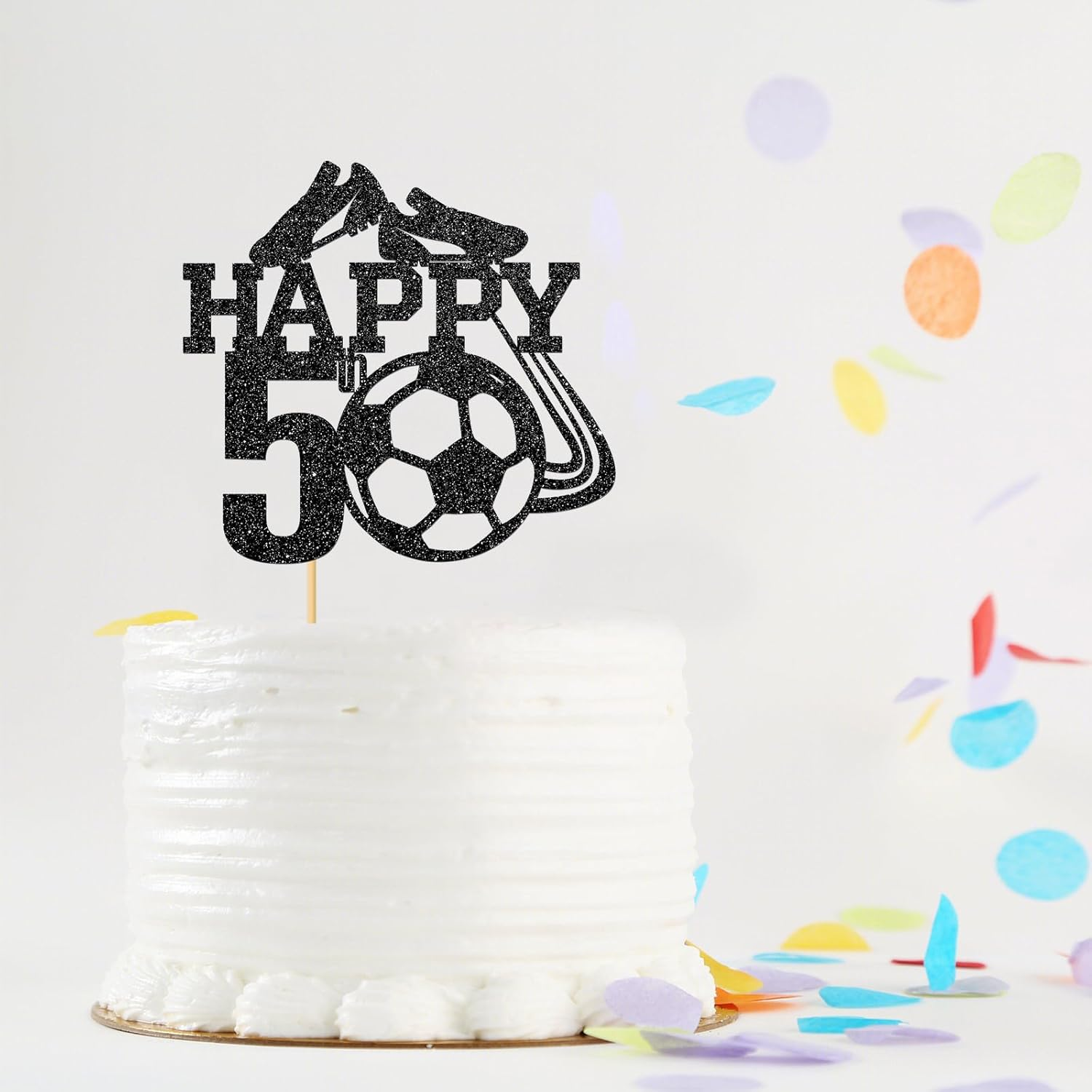 Monmon & Craft Soccer 5Th Birthday Cake Topper/Sport Theme Soccer Ball Cake Docer/Soccer Player Boy 5Th Birthday Party Decorations - Black Glitter image number 1