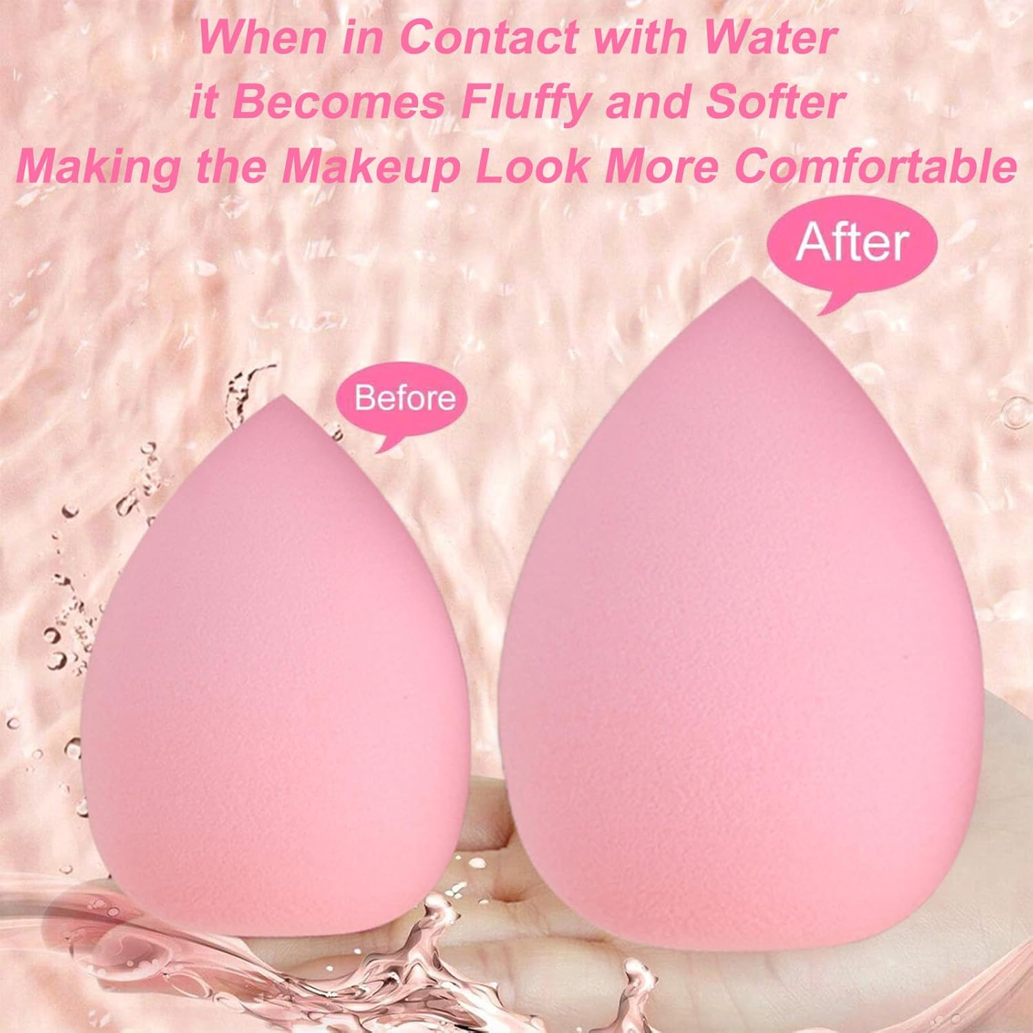 20Pcs Powder Puff and Makeup Sponges Set, Reusable Face Makeup Sponge Blender with Strap, Wet/Dry Use for Foundation & Powder, Fluffy Bow Headband and Wrist Absorbent Wristband, Used for Washing Face and Skincare (Pink) image number 2