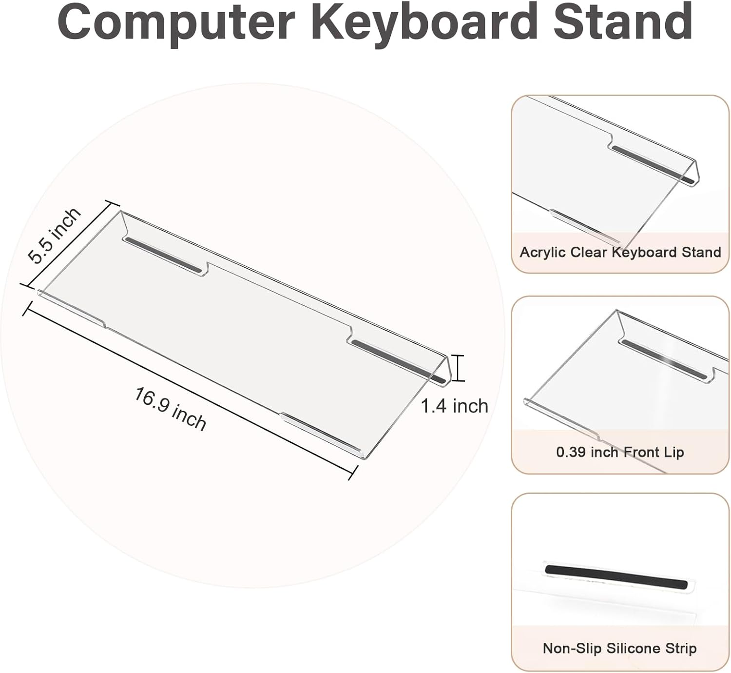 MOSISO Computer Keyboard Stand & Mouse Pad with Wrist Rest, Ergonomic Massage Wrist Rest Set, Easy Typing Working Acrylic Clear Keyboard Stand for Office Home, Navy Blue image number 6
