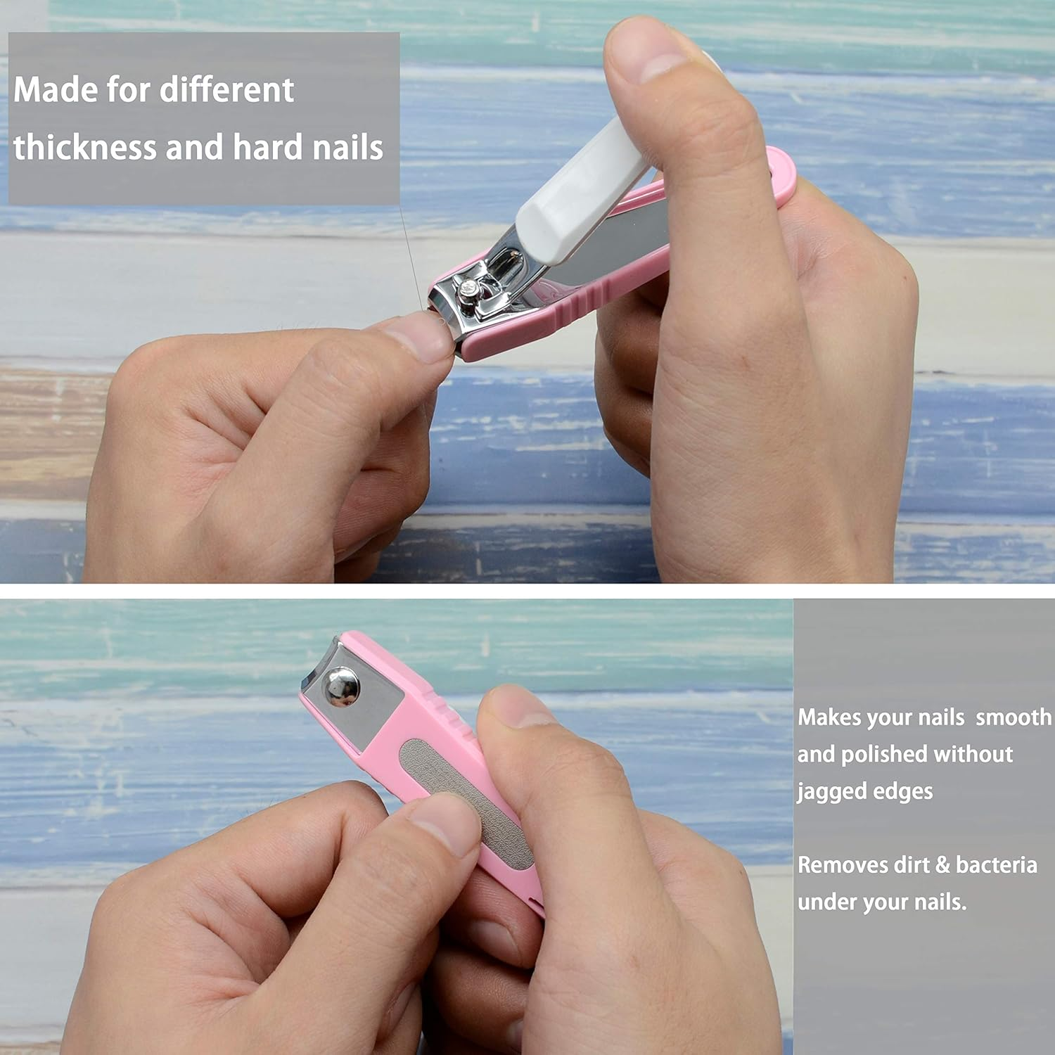 PAFASON Ultra Sharp Stainless Steel Nail Clipper Trimmer Cutter Set with Built-In Nail Catcher & Nail File 2 Pack Fingernail & Toenail Clippers for Men & Women - Pink image number 5