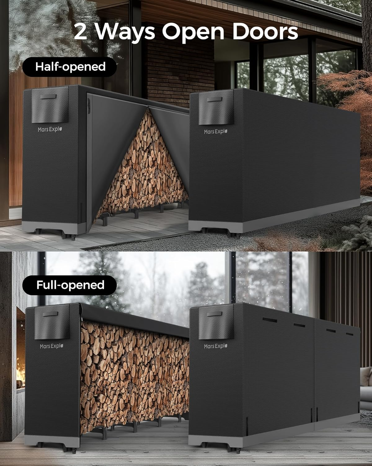 8Ft Firewood Rack Outdoor with Cover, Heavy Duty Wood Racks Outdoor for Firewood, Indoor Firewood Storage Log Rack with Cover Wood Holder Set Black image number 6