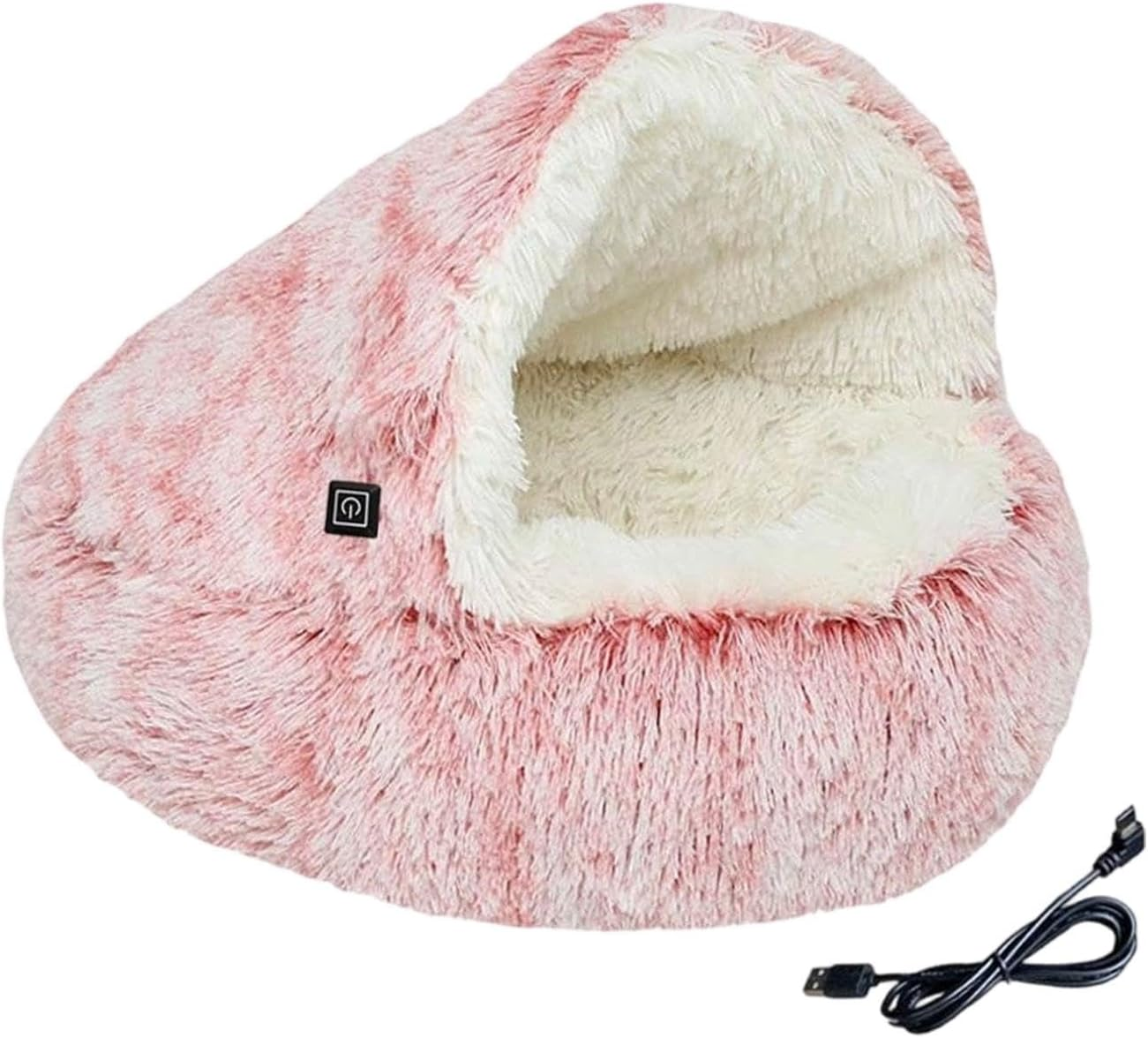 MFMEXUL Heated Cat Bed, Semi-Enclosed round Puppy Nest, Autumn and Winter Pet Supplies Pad, Pink