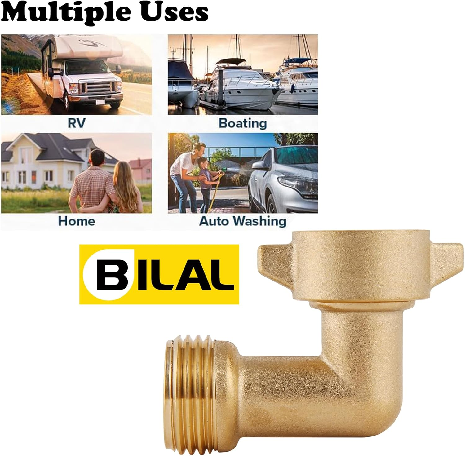 90-Degree Hose Elbow for Rvs &mdash; Solid Brass Construction, Features Convenient Easy Grip Connector,For RV Water Hoses, Residential Outdoor Faucets, & More &mdash; 1-Pack image number 4