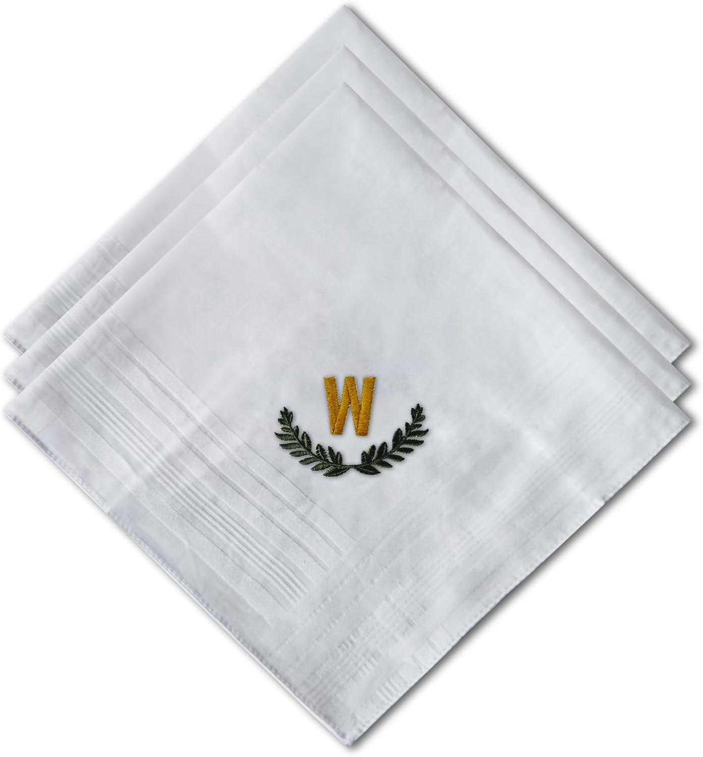 Chromatelle 3 Pcs Men'S Handkerchiefs, White Embroidered Initial Monogrammed Handkerchiefs for Men Suit Soft Cotton image number 2