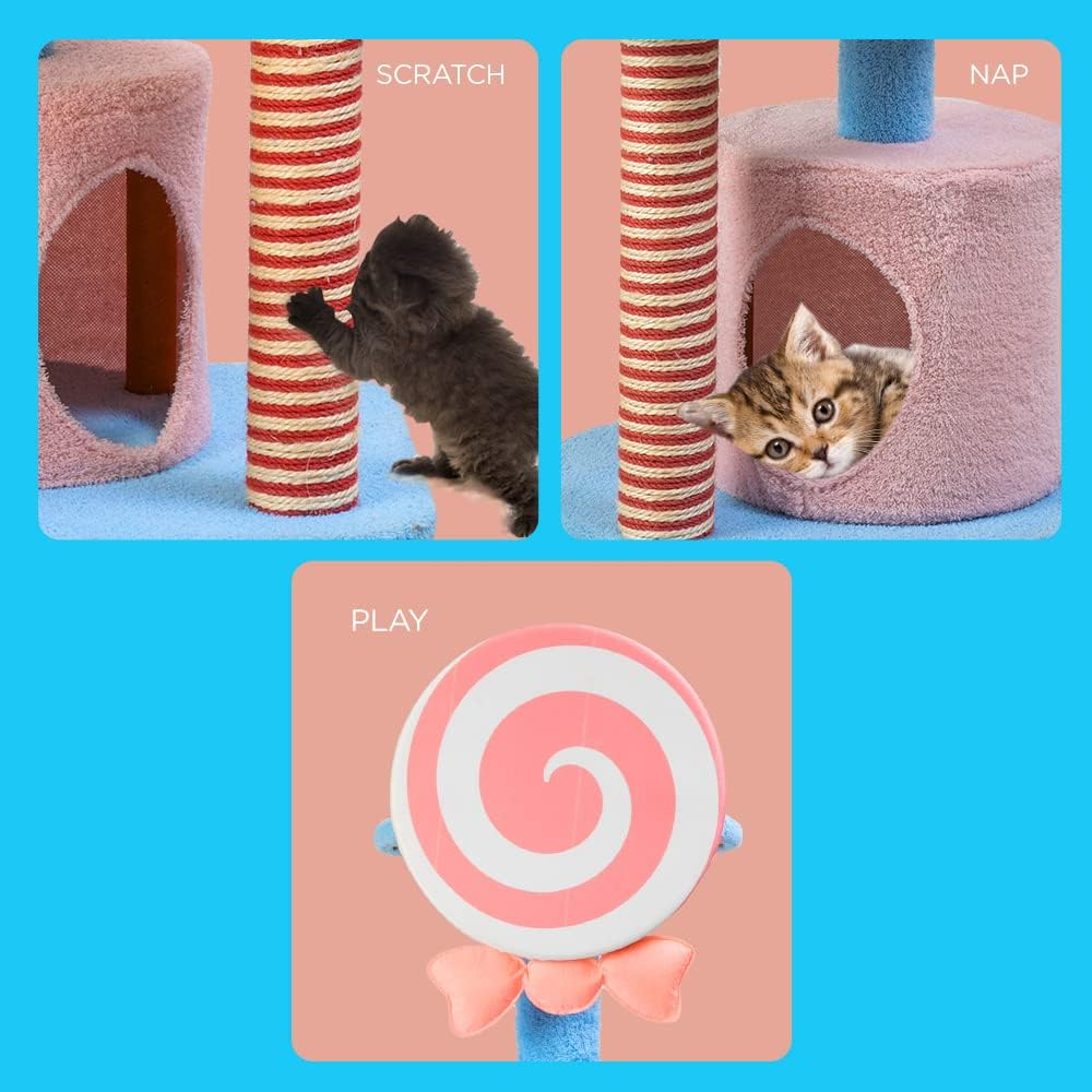 Furbulous 96CM Attractive Cat Tree Tower Scratching Post with Luxury Condo - Candy image number 5