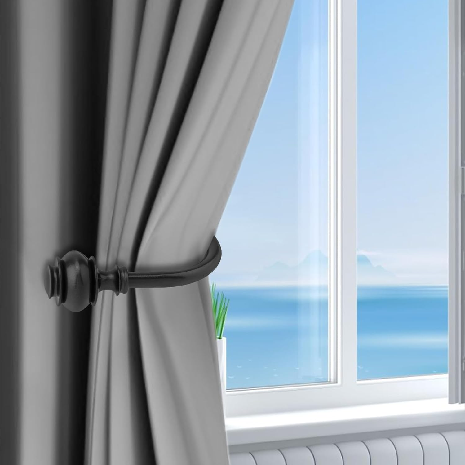 Curtain Holdbacks, 4 Pack Wall Mounted Window Drapery Tiebacks with Screws, U-Shaped Decorative Curtain Hook Holder for Bedroom, Livingroom, Office (4, Black) image number 3