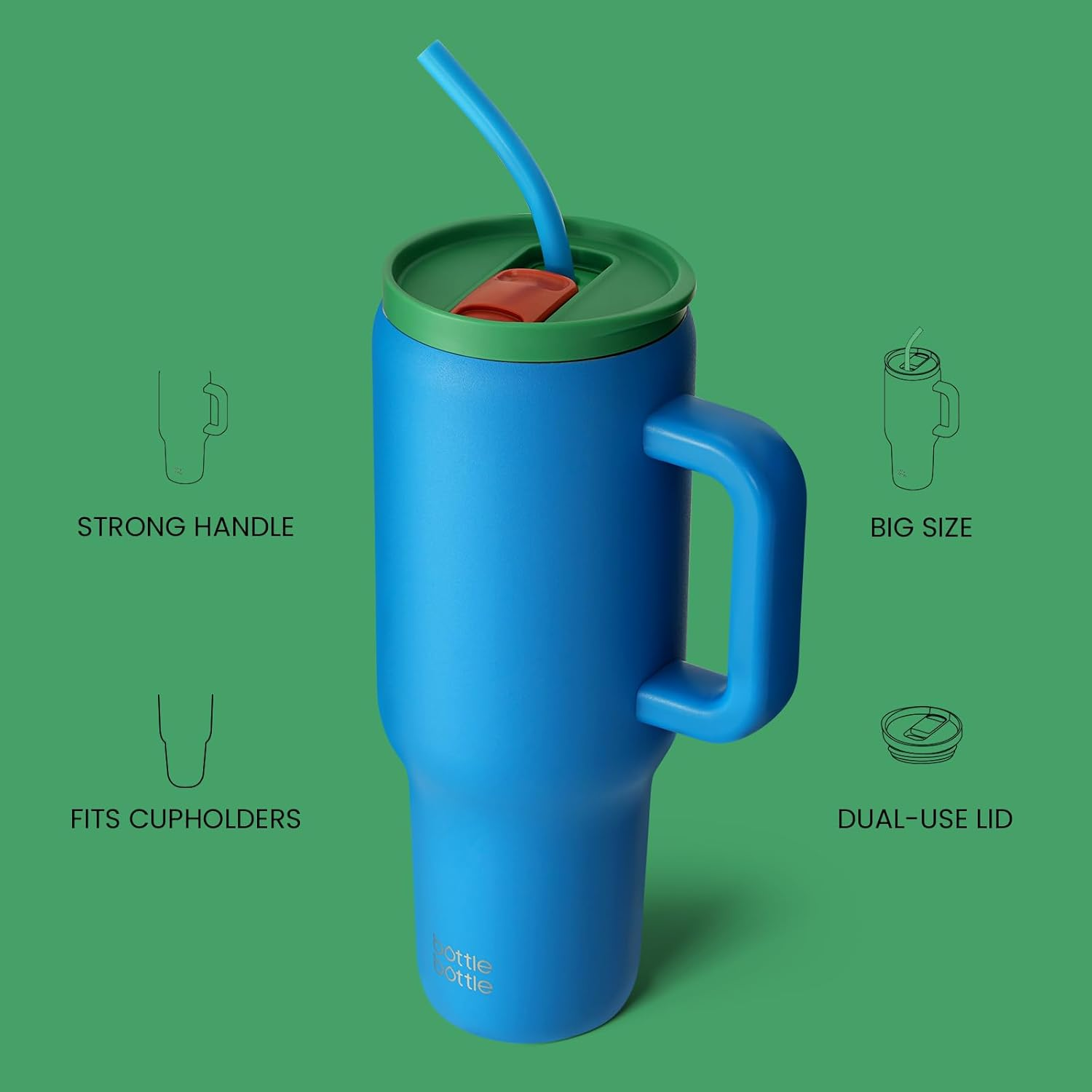 BOTTLE BOTTLE 40 Oz Tumbler with Handle and Straw, Stainless Steel Vacuum Travel Drink Bottle, Car Cup with Straw, Stainless Steel Vacuum Water Bottle for Gifts Party Office Coffee (Deep Sea) image number 4