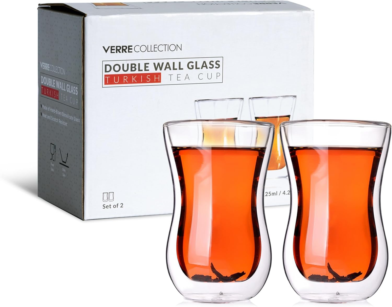 Original Double Wall Turkish Tea Glass Cups 4.25 Oz Set of 2- - Insulated Thermo Glass - Verre Collection image number 3
