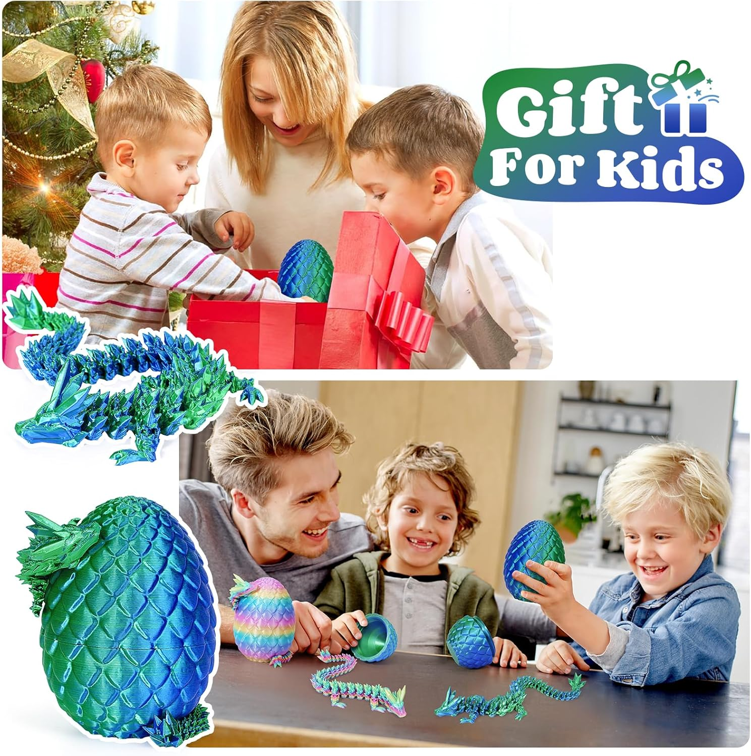 3D Printed Dragon Egg,Dragon Eggs with Dragon Inside,Crystal Dragon Fidget Toys,Full Articulated Dragon Dragon in Egg,Adults Fidget Toys for Autism ADHD (Laser Green-12Inch) image number 2