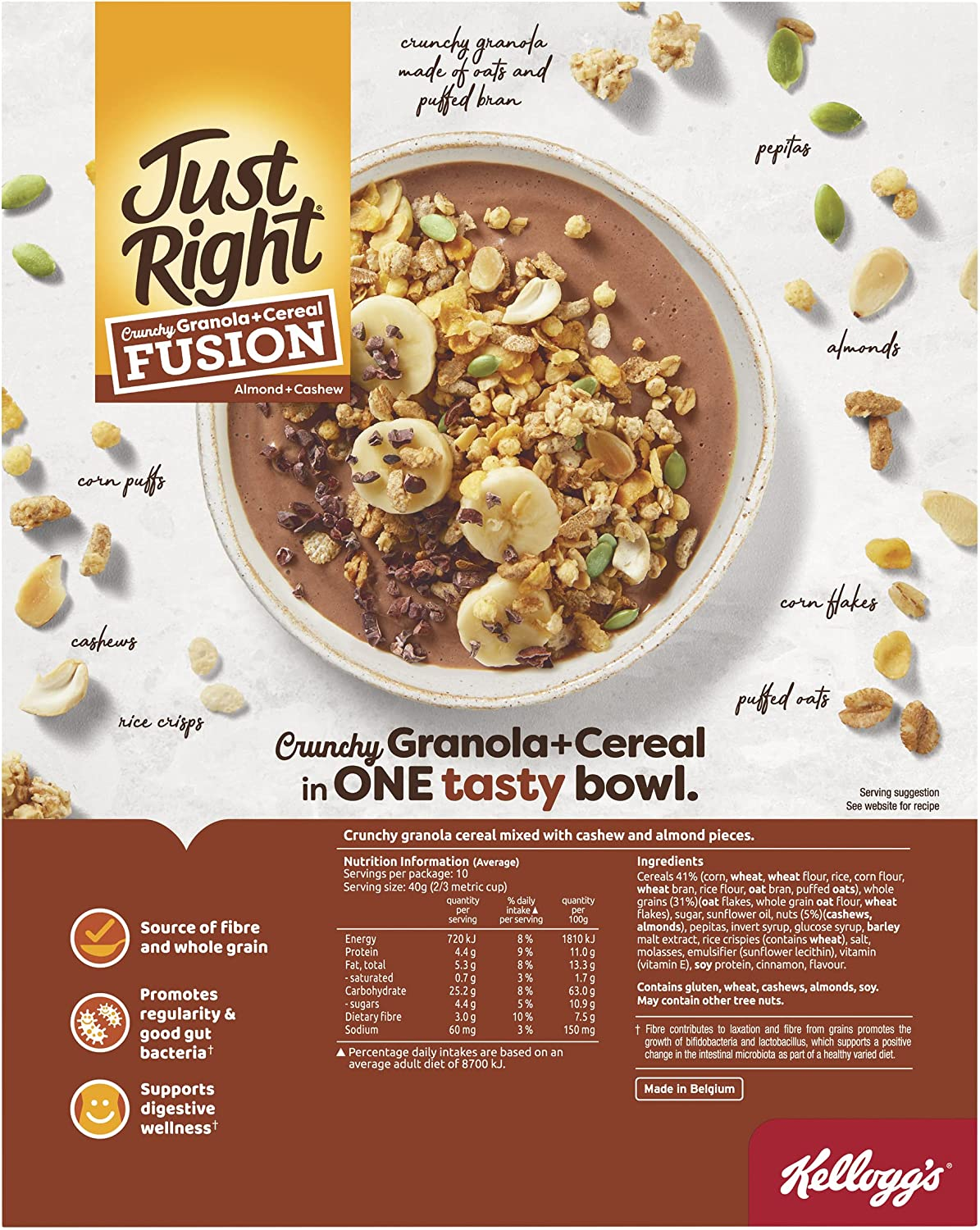 Kellogg'S Just Right Crunchy Granola Cereal Fusion, Almond and Cashew, 400G