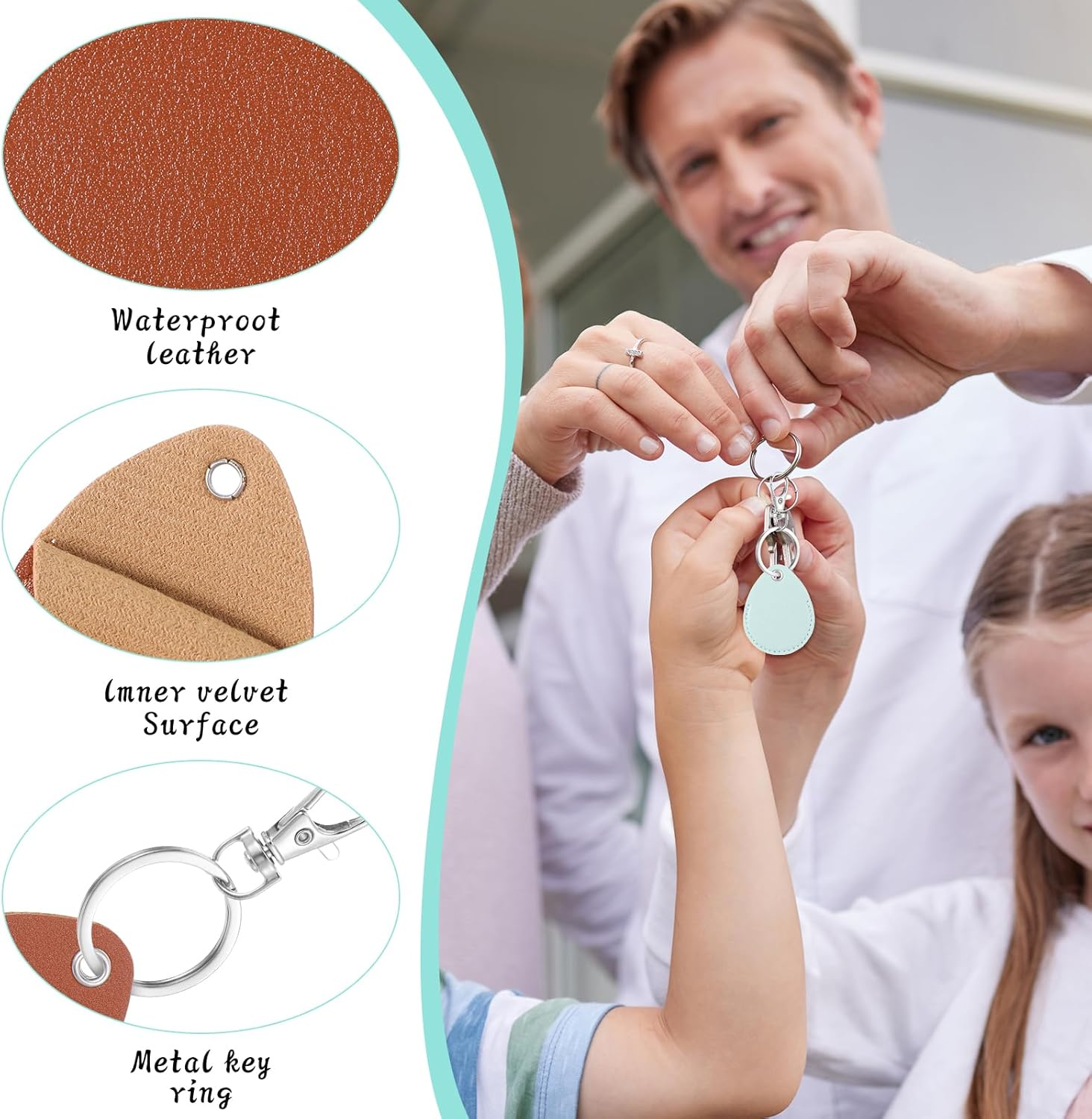 Key Fob Holder Leather, 8Pcs Drop Shaped Keychain Holder with Metal Rings, Colorful PU Keyring for Keys ID Key Cards image number 1