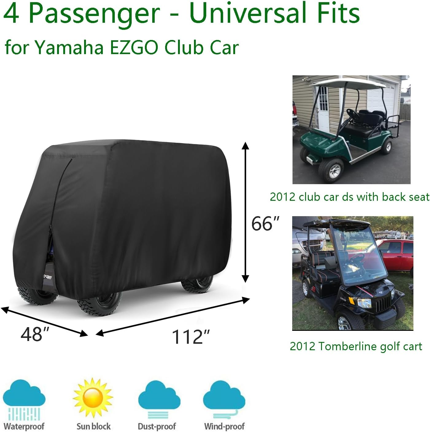 FLYMEI Golf Cart Covers, Waterproof 2/4/6 Outdoor Golf Cart Cover for EZ GO Club Car Yamaha Golf Carts, Sunproof Dustproof Club Car Cover Golf Cart Seat Covers image number 4