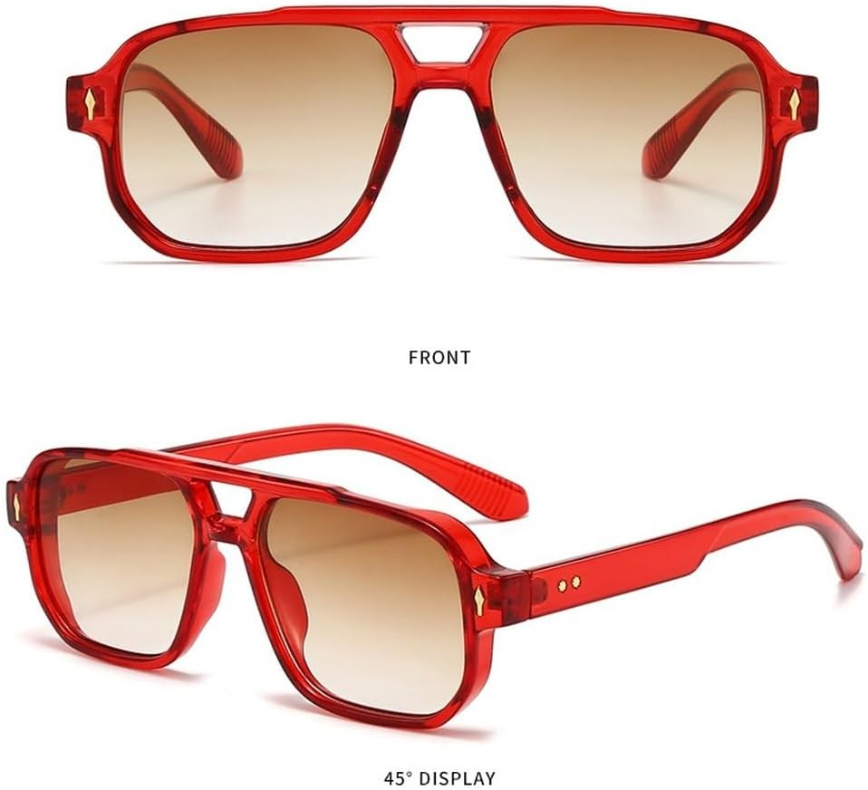 Vintage Double Bridges Men Square Sunglasses Fashion Clear Ocean Lens Eyewear Women Trending Rivets Sun Glasses UV400