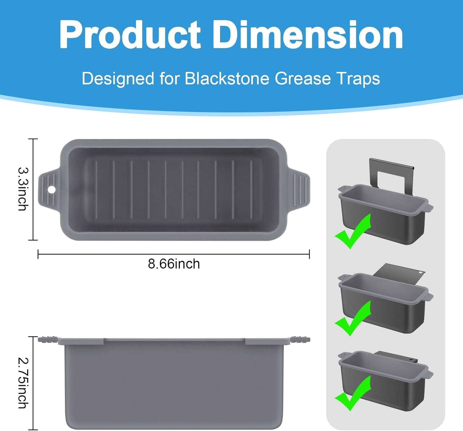 2 PCS Silicone Grease Cup Liners for Blackstone 36 28 22 17 Inch Griddle,Reusable Grease Catcher Cup Liner Grill Grease Tray,Durable Drip Pans Blackstone Griddle Accessories,Grey image number 6