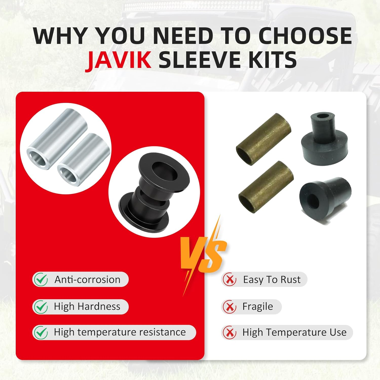 JAVIK Front Shock Bushing Sleeve Kit for Polaris RZR 800 570 Sportsman 550 850 1000 Scrambler 850