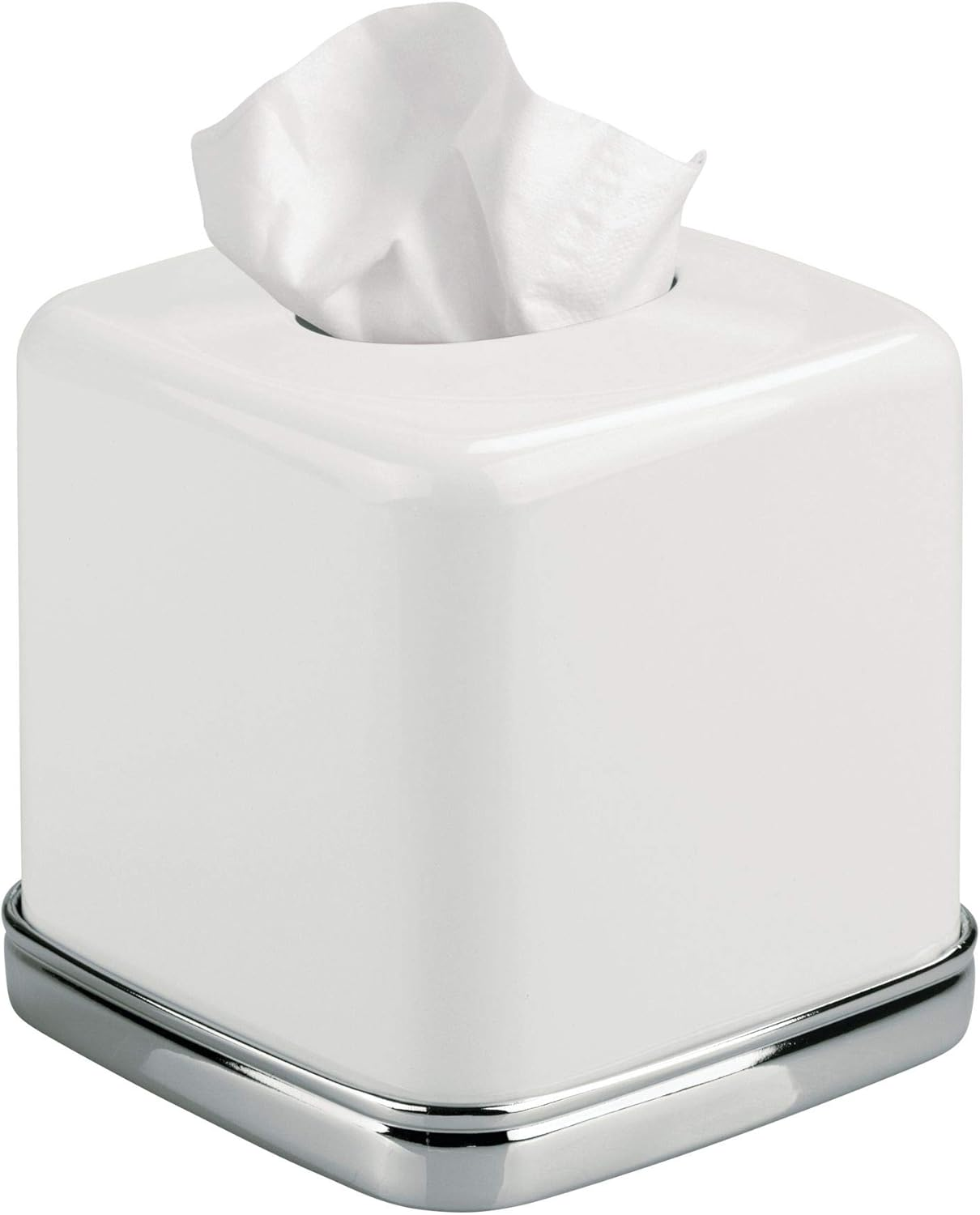 Interdesign York Bath Collection, Facial Tissue Box Cover/Holder for Bathroom Vanity Countertops - White
