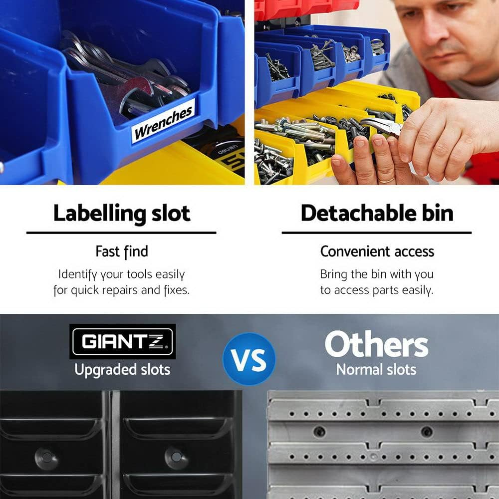 Giantz Storage Bin Rack, 24 Bins Garage Tool Storages Shelving Wall Mounted Toolbox Shelf Bracket Home Workshop Garden Organiser, 40Kg Capacity Stable Steel Backboard Multicoloured image number 1