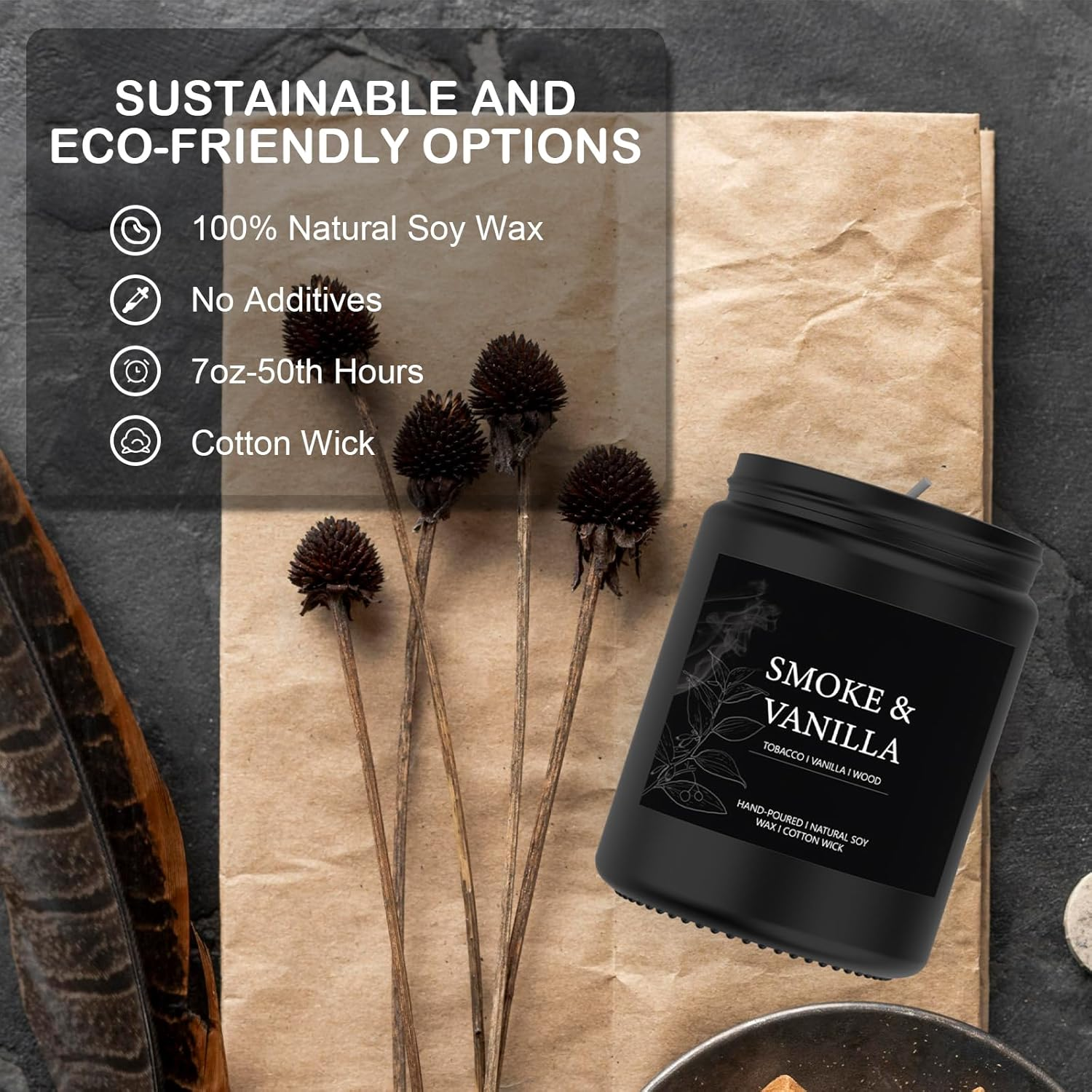 Scented Candle Gifts for Men 200G Smoke&Vanilla Aromatherapy Candle Relaxation, Home Decor Soy Wax Candle Women Birthday, Valentine, Christmas, Anniversary Aromatherapy Gifts image number 1