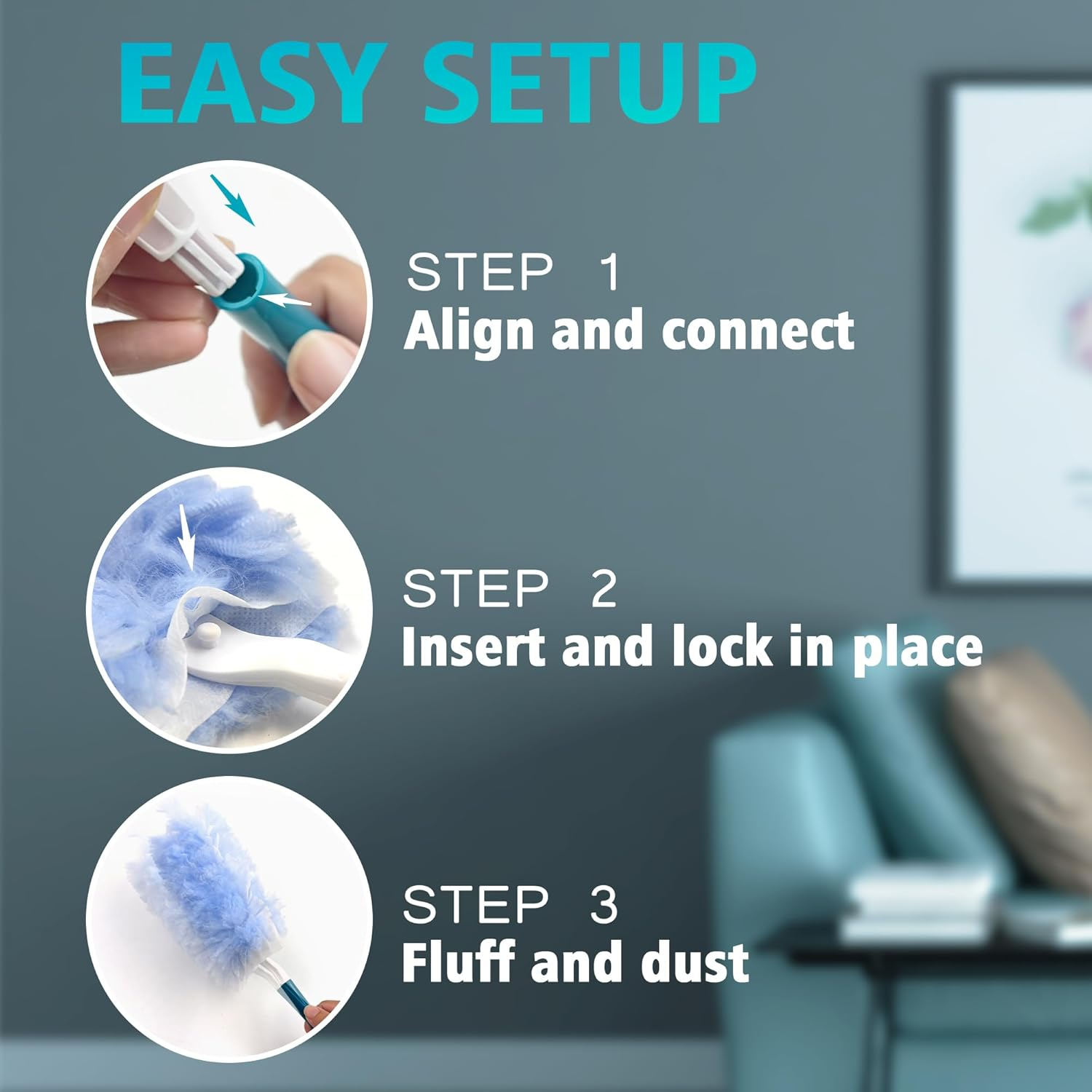 NEWE Duster Refills 20 PCS Compatible with Flash and Swiffer, Dust Magnet with 1 Handle, 360 Degree Heavy Duty Dusting Kit with 4X Microfibers for Cleaning Blinds Bookshelf Furniture image number 4