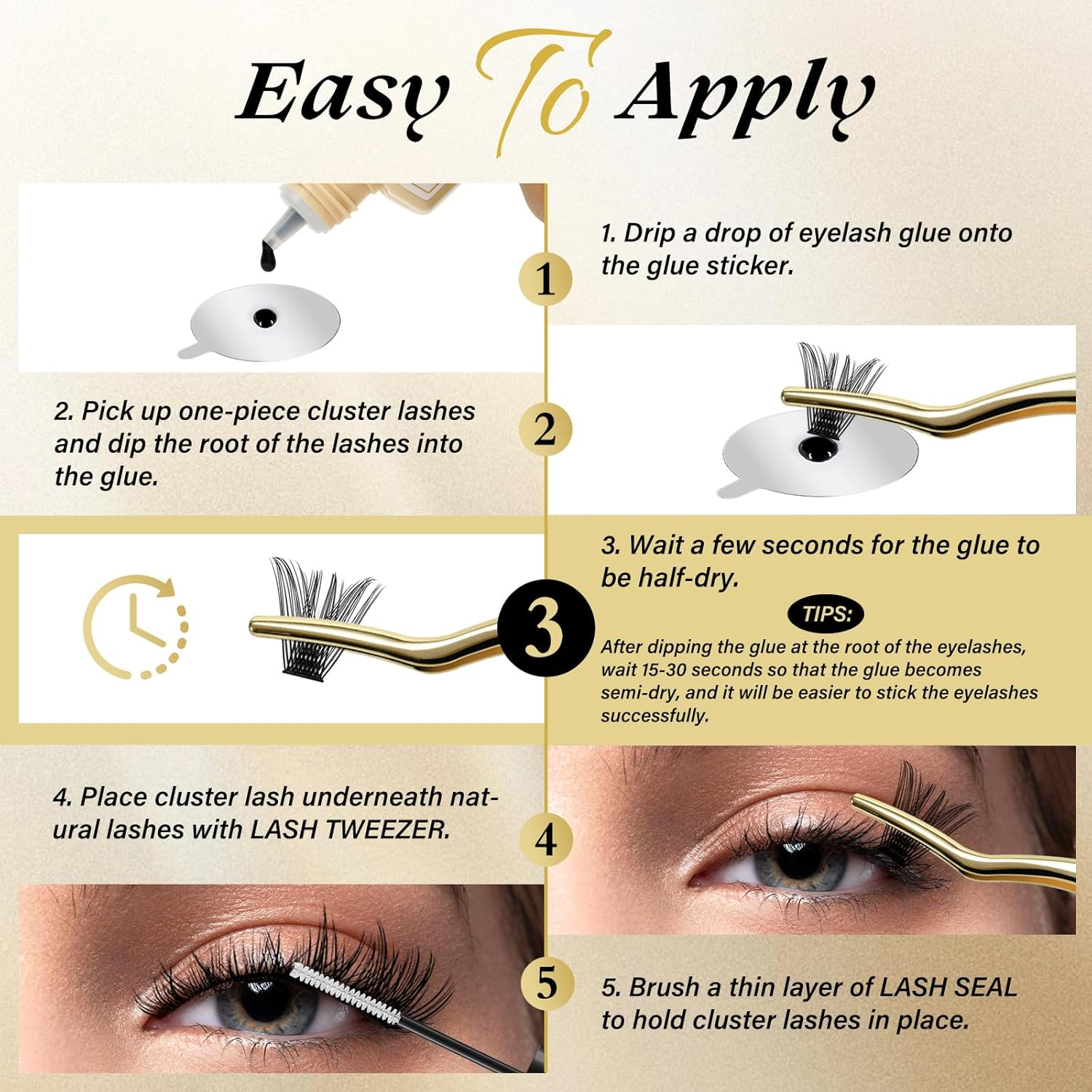 QUEWEL Cluster Lash Glue 10Ml Black Eyelash Clusters Glue Waterproof and Long-Lasting Super Strong Hold Individual Lash Bond for DIY Eyelash Extensions (10Ml) image number 4