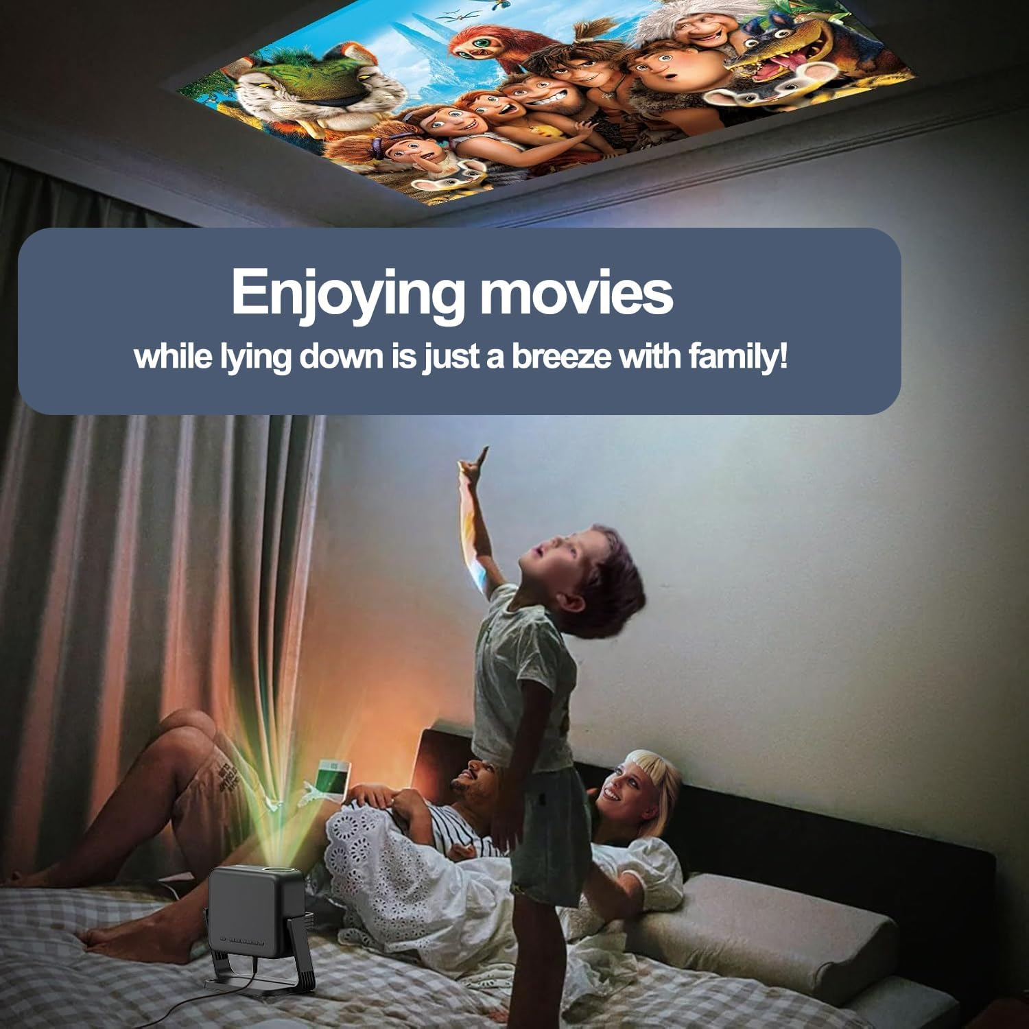 Mini Projector with Wifi and Bluetooth【Electric Focus/Auto Keystone】 Portable Bluetooth Projector, 1080P Support Movie - Auto Focus Rotatable Movie Phone Projector with 360&deg; Adjustable Stand (Black)