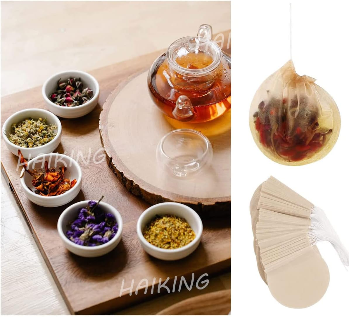 NILLOS Tea Filter Bag, 100 Pcs Disposable Natural Cotton Drawstring Seal Empty Tea Bags for Loose Leaf Herbs Teas(Round) image number 2