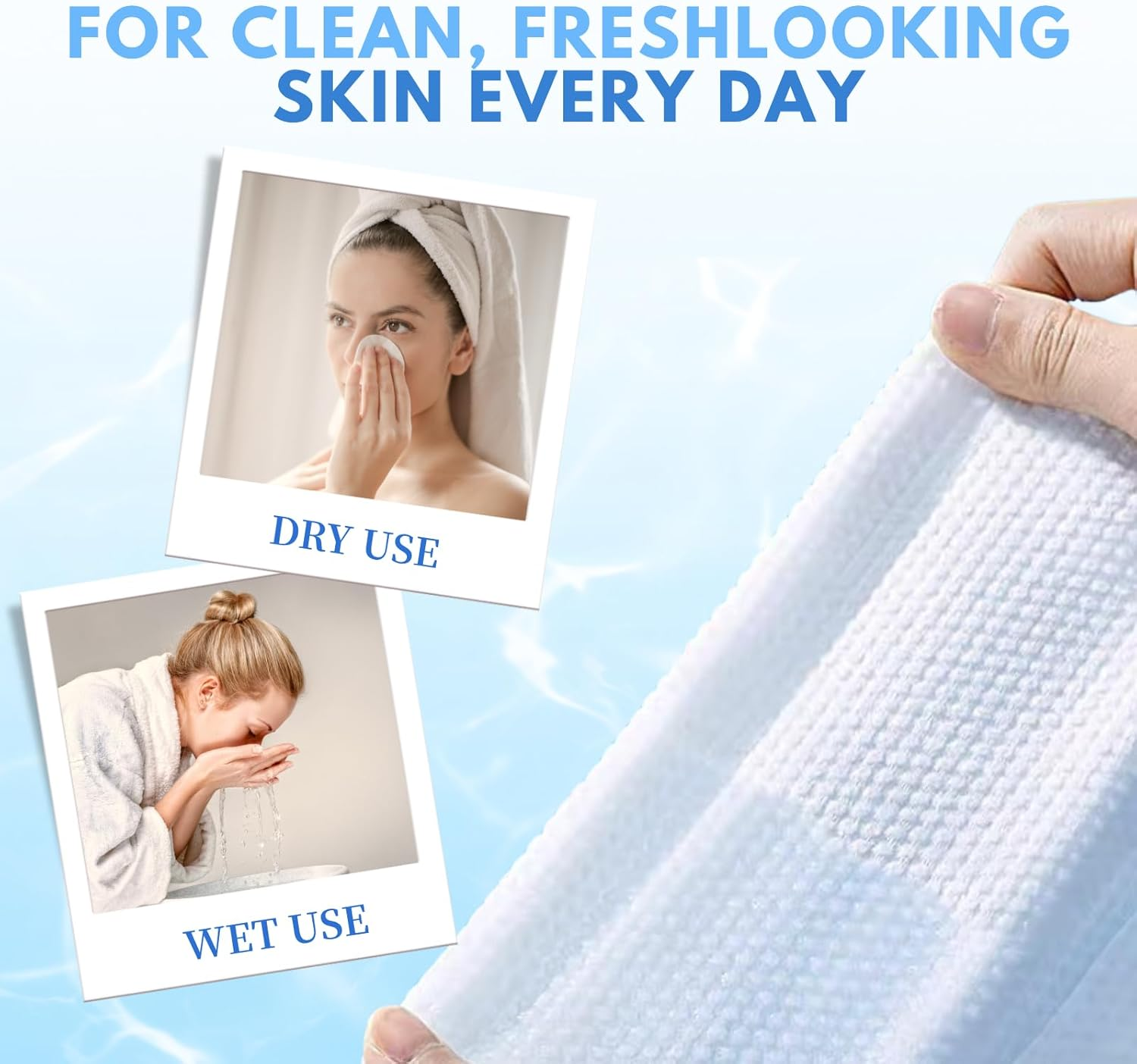 Disposable Face Towel, VIETDAI Large and Soft Clean Facial Towels for Sensitive Skin, Cotton Face Towelette Disposable for Facial Cleansing, Makeup Removing, Nursing, Travel - 50 Count