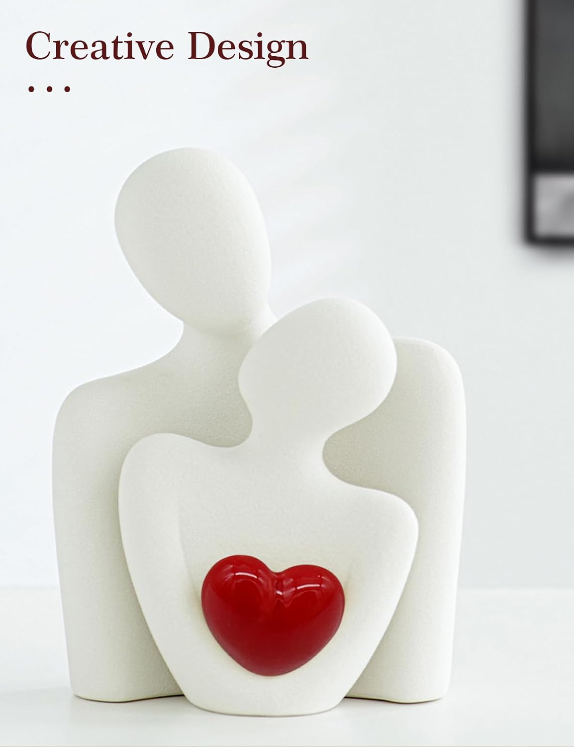 Modern Ceramic Couple Sculpture 4.6" X 3.6", Abstract Love Ornament, Statue for Living Room, Bedroom, Office,Desk Decoration, Couple Gift, Anniversary, Birthday Gift(White) image number 2
