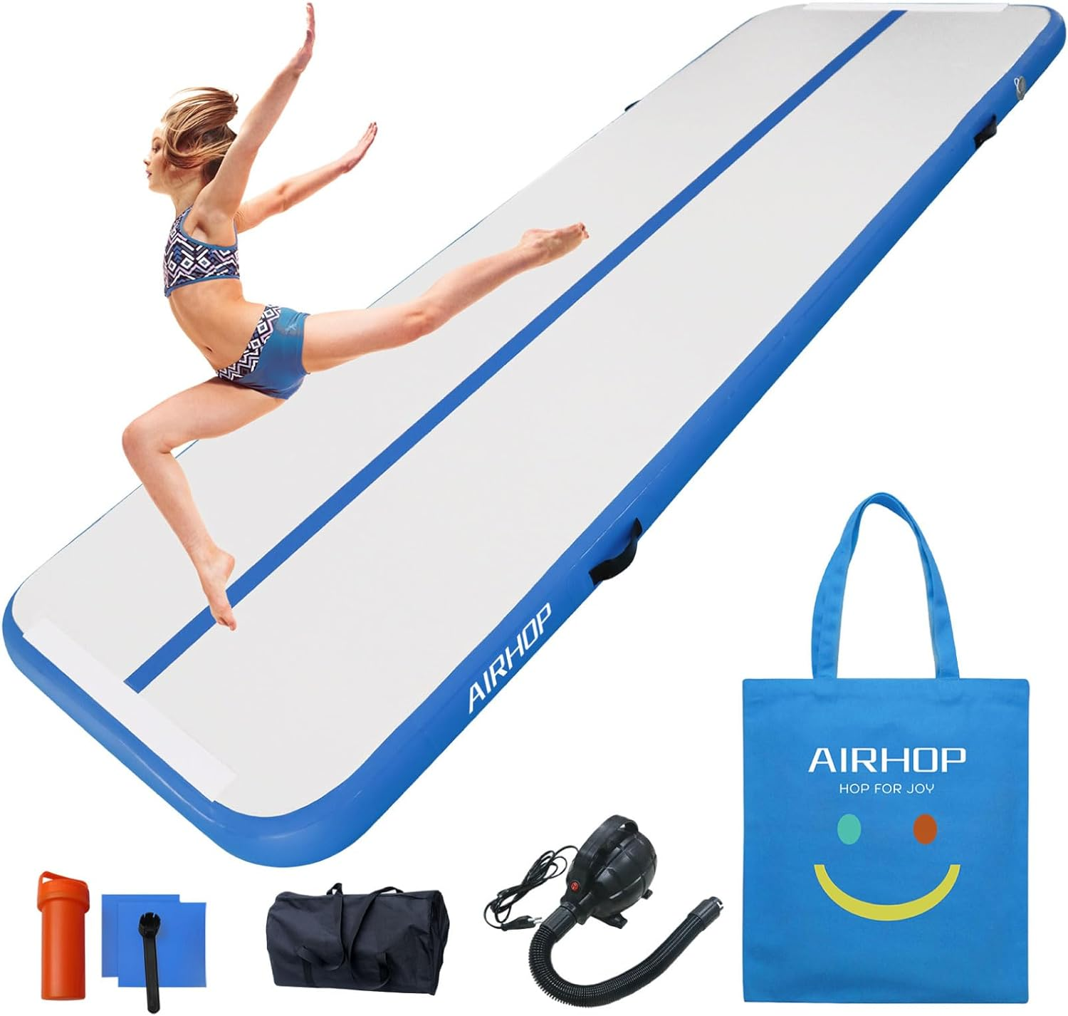 Gymnastics Tumbling Mat 10/20Cm Thick, 3M/4M/5M/6M Air Track Tumble Inflatable Training Mats for Kids Home Use, Gym, Cheerleading with Electric Pump