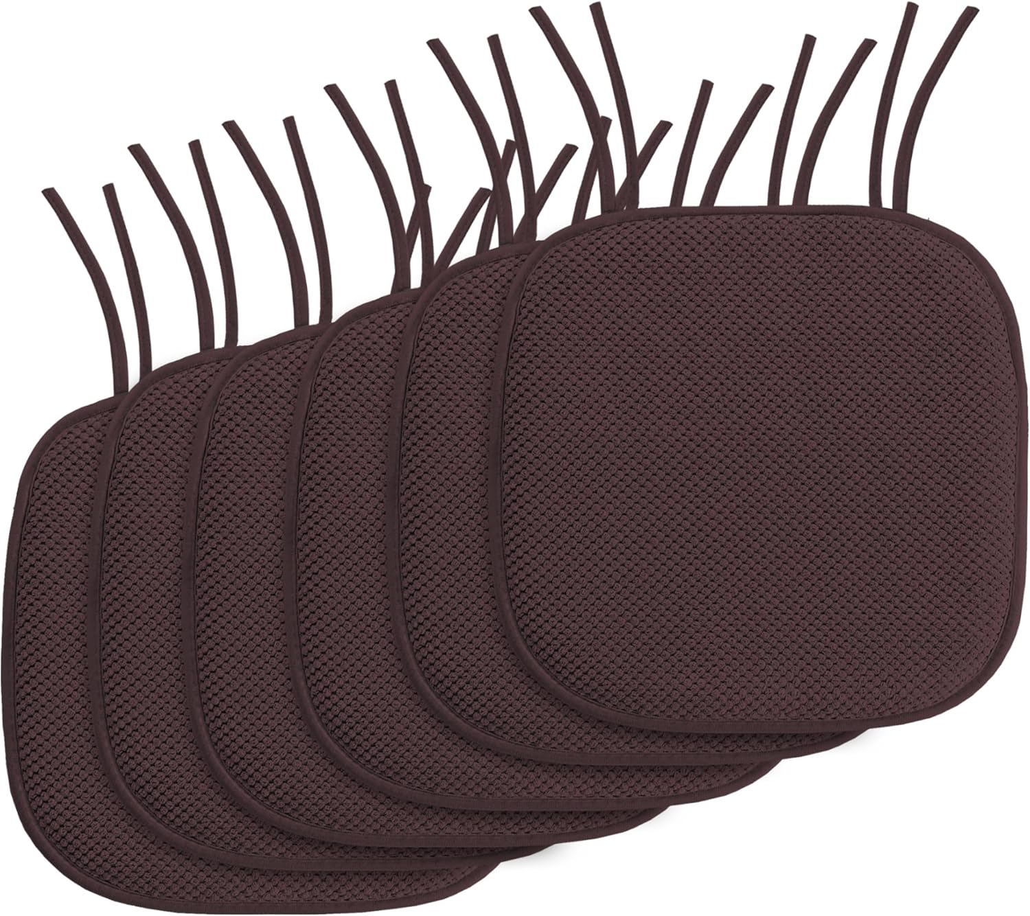 Memory Foam Seat Cushion with SBR Backing and Straps Set of 4 Non-Skid Chair Pads for Dining Room Honeycomb Pattern Chair Cushions (6 Pack, Brown,41X41Cm)