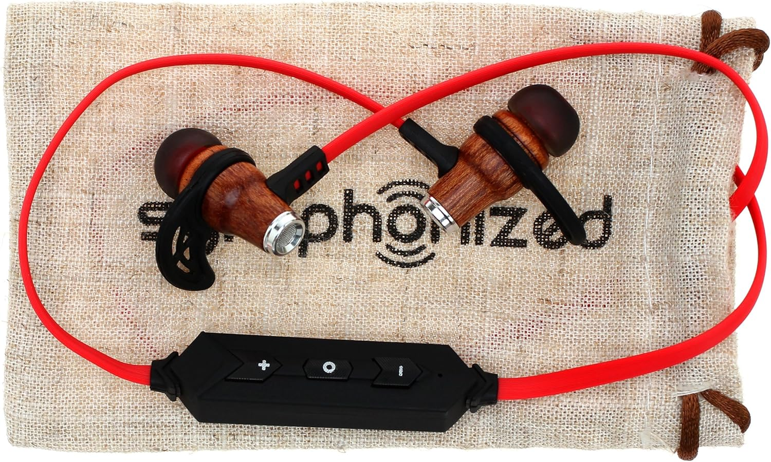 Symphonized NRG Bluetooth Wireless Wood In-Ear Noise-Isolating Headphones, Earbuds, Earphones with Mic & Volume Control (Red)