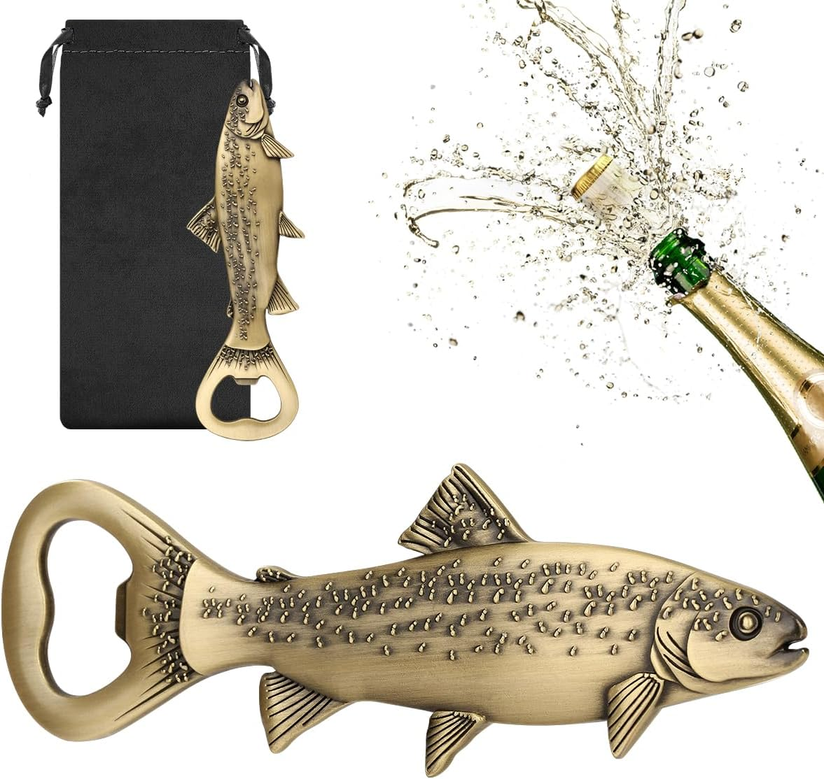 LULLEA Trout Bottle Opener, Fishing Gift for Men Dad Grandpa Fisherman, Bronze Trout-Shaped Bar Accessory with Gift Bag, Perfect for Birthday Fathers Day Christmas Outdoor Adventures image number 6