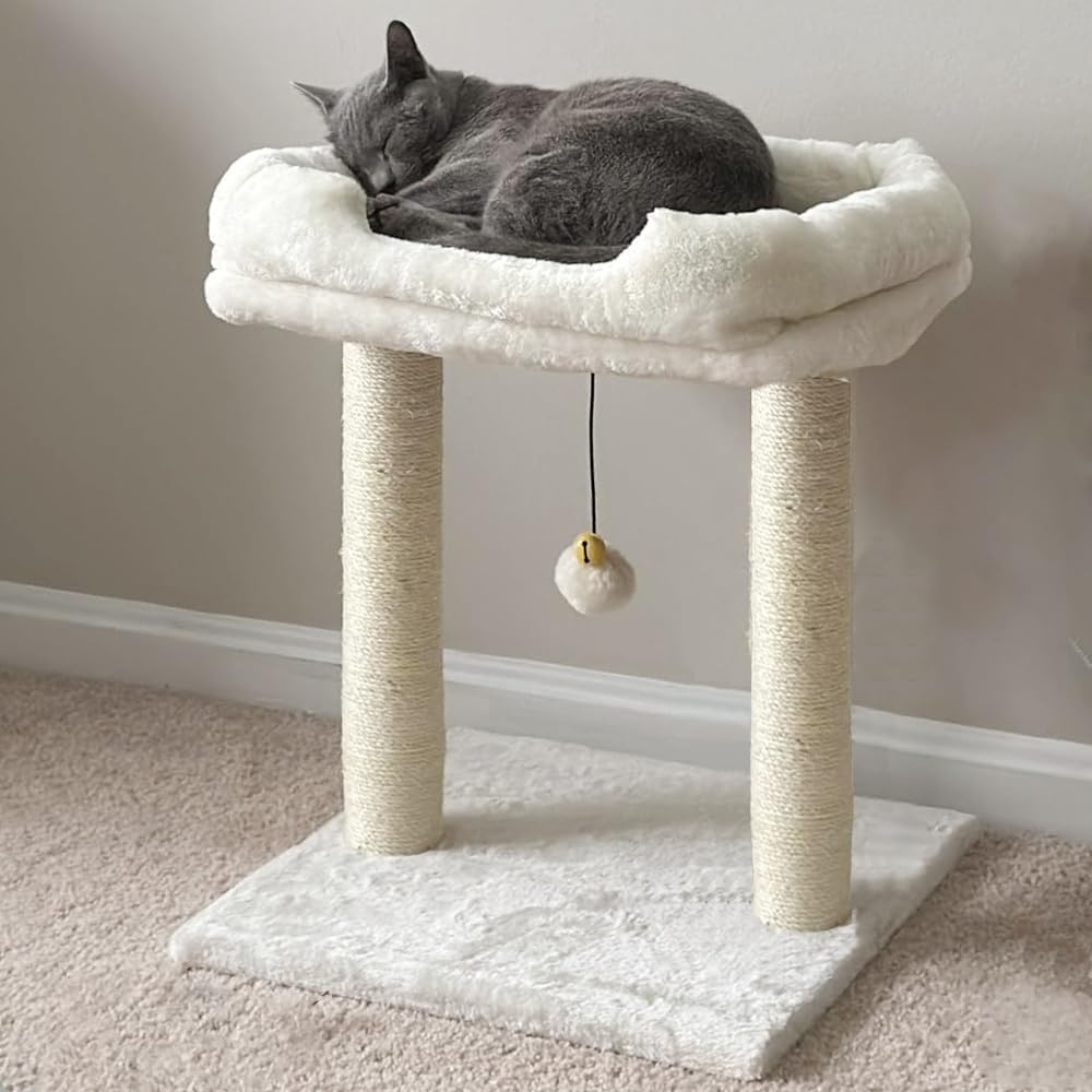 Cat Tree with Top Perch, Removable Cover, Natural Sisal Scratching Post, and Dangling Ball for Indoor Cats, Beige image number 4
